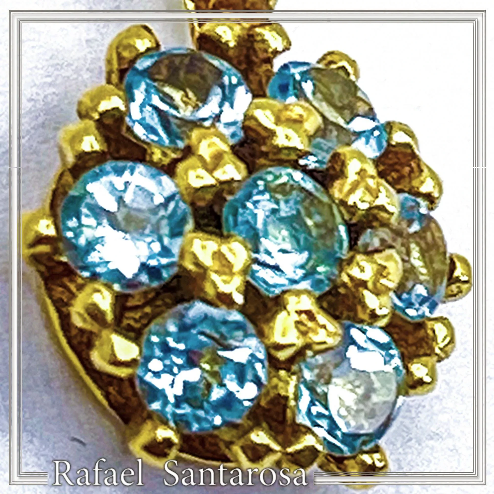 Sky Blue Topaz Rosette Pendant Sterling Silver 18k Gold Filled Pave Cluster Necklace Handmade — additional product image 6 from Rafael Santarosa Fine Jewelry