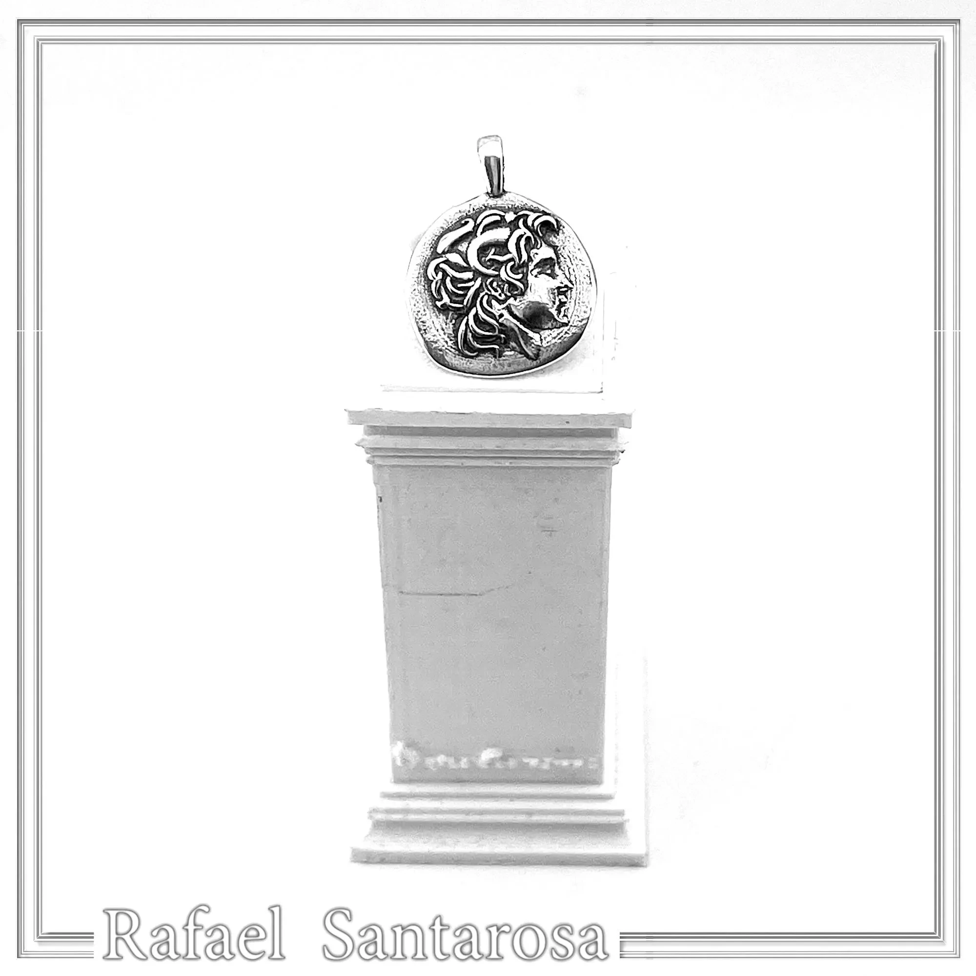 Alexander the Greek deified tetradrachm sterling silver pendant, Ancient Greek museum replica of Lysimachus coin — additional product image 5 from Rafael Santarosa Fine Jewelry
