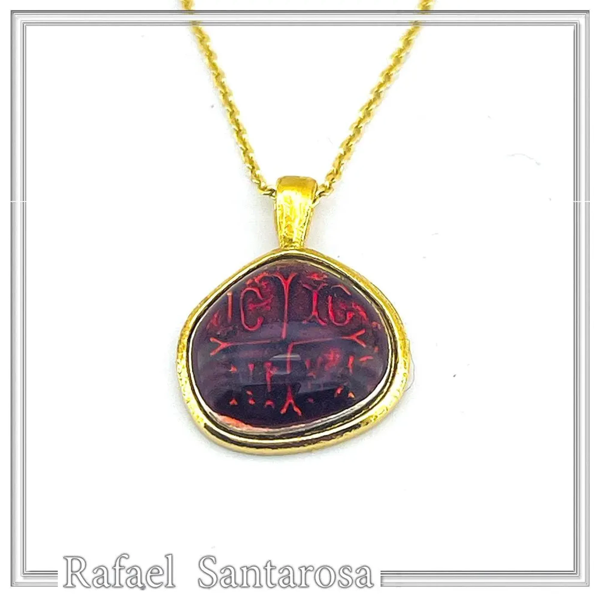 Christogram Constantinato Jesus Name Prayer Necklace: Red Enamel on 18 karat Gold Filled Silver — additional product image 2 from Rafael Santarosa Fine Jewelry