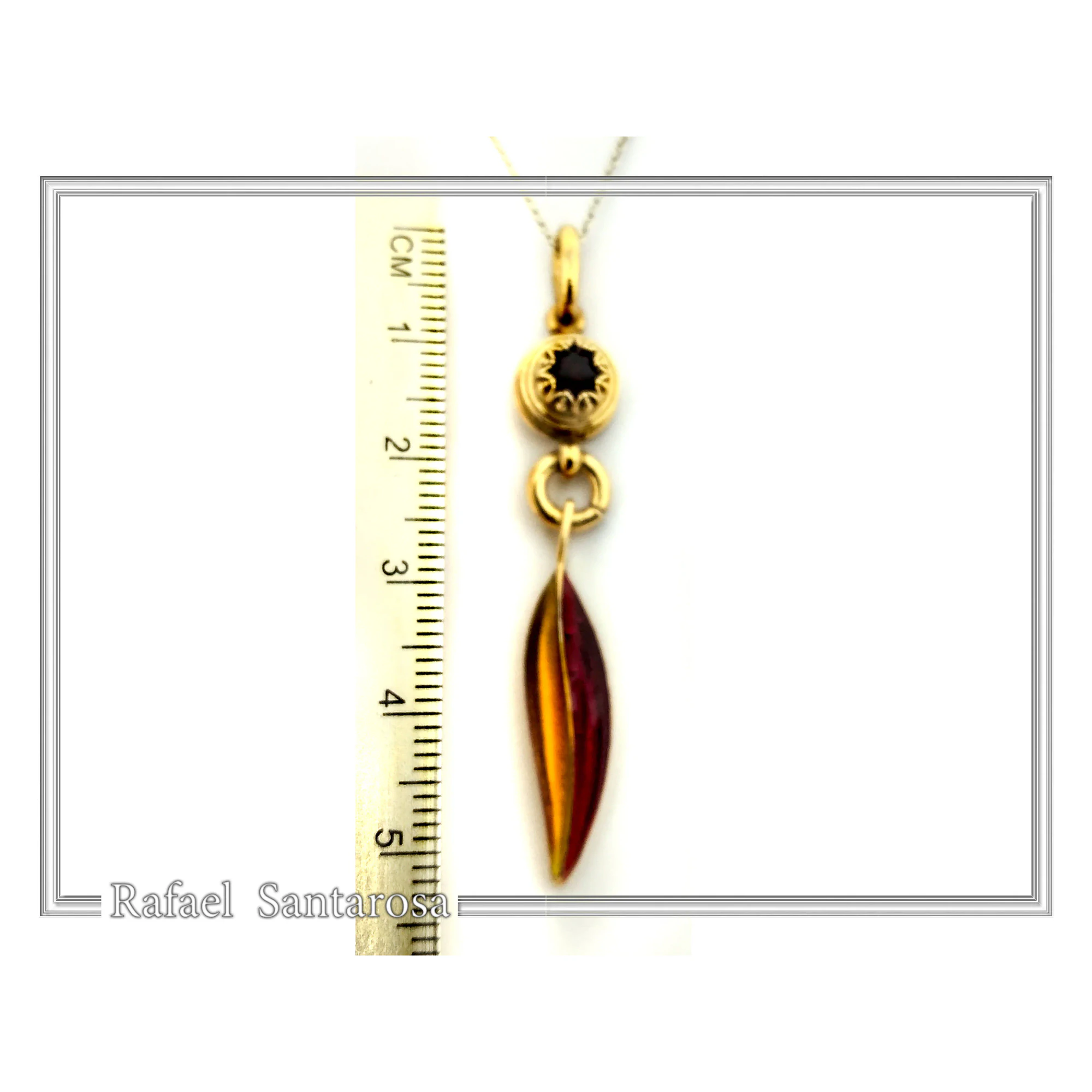 Olive Leaf Dangle Necklace: Natural Garnet and Enamel Floral Sterling Silver 18K Gold Filled — additional product image 7 from Rafael Santarosa Fine Jewelry