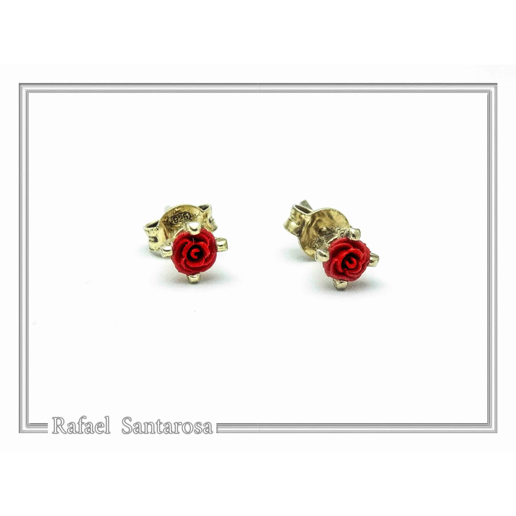 Handmade Red Rose Flower Stud Earrings: Alabaster & 18K Gold Filled Sterling Silver — additional product image 3 from Rafael Santarosa Fine Jewelry