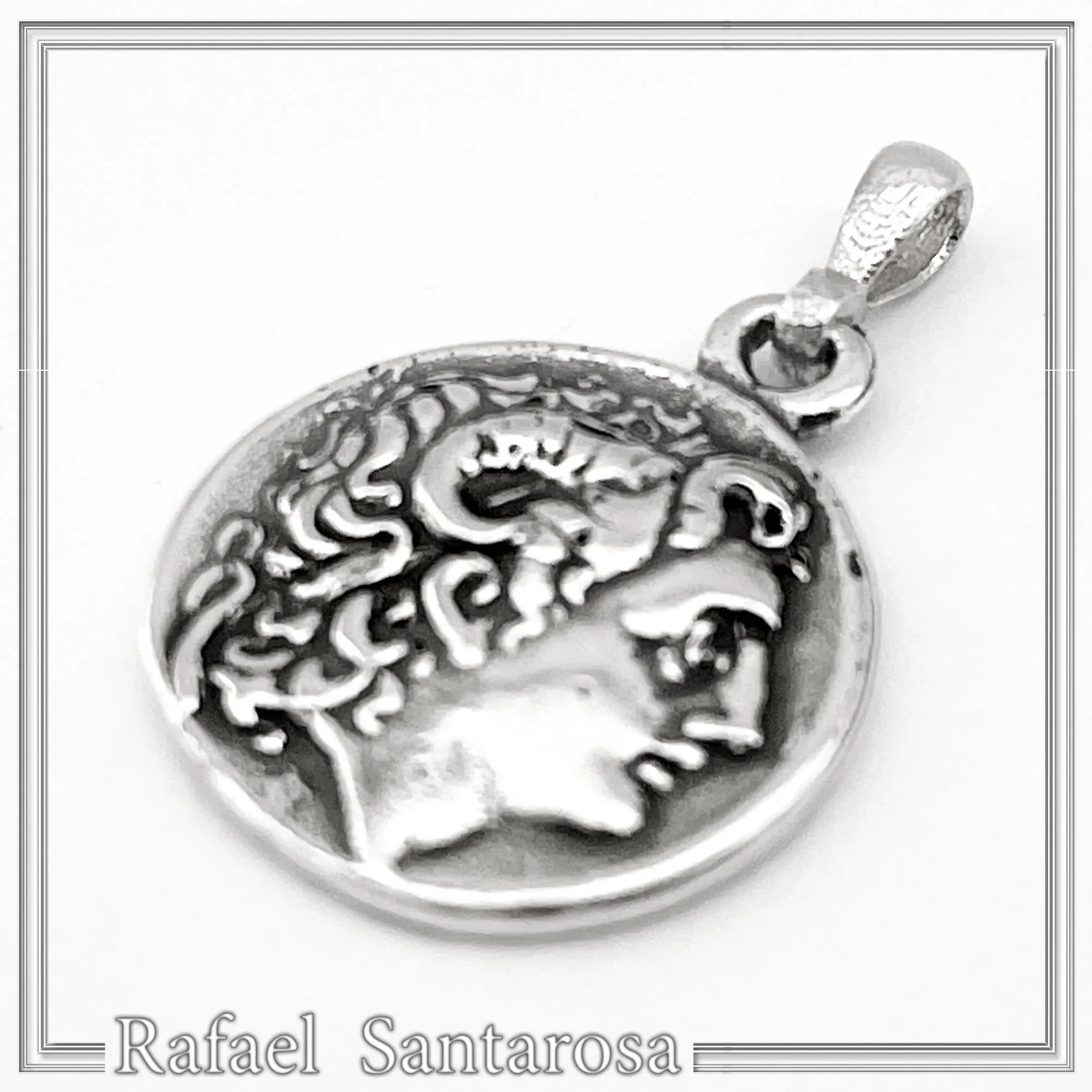 Ancient Greek sterling silver tetradrachm pendant with deified Alexander the Macedon, Lysimachus coin museum replica — additional product image 6 from Rafael Santarosa Fine Jewelry