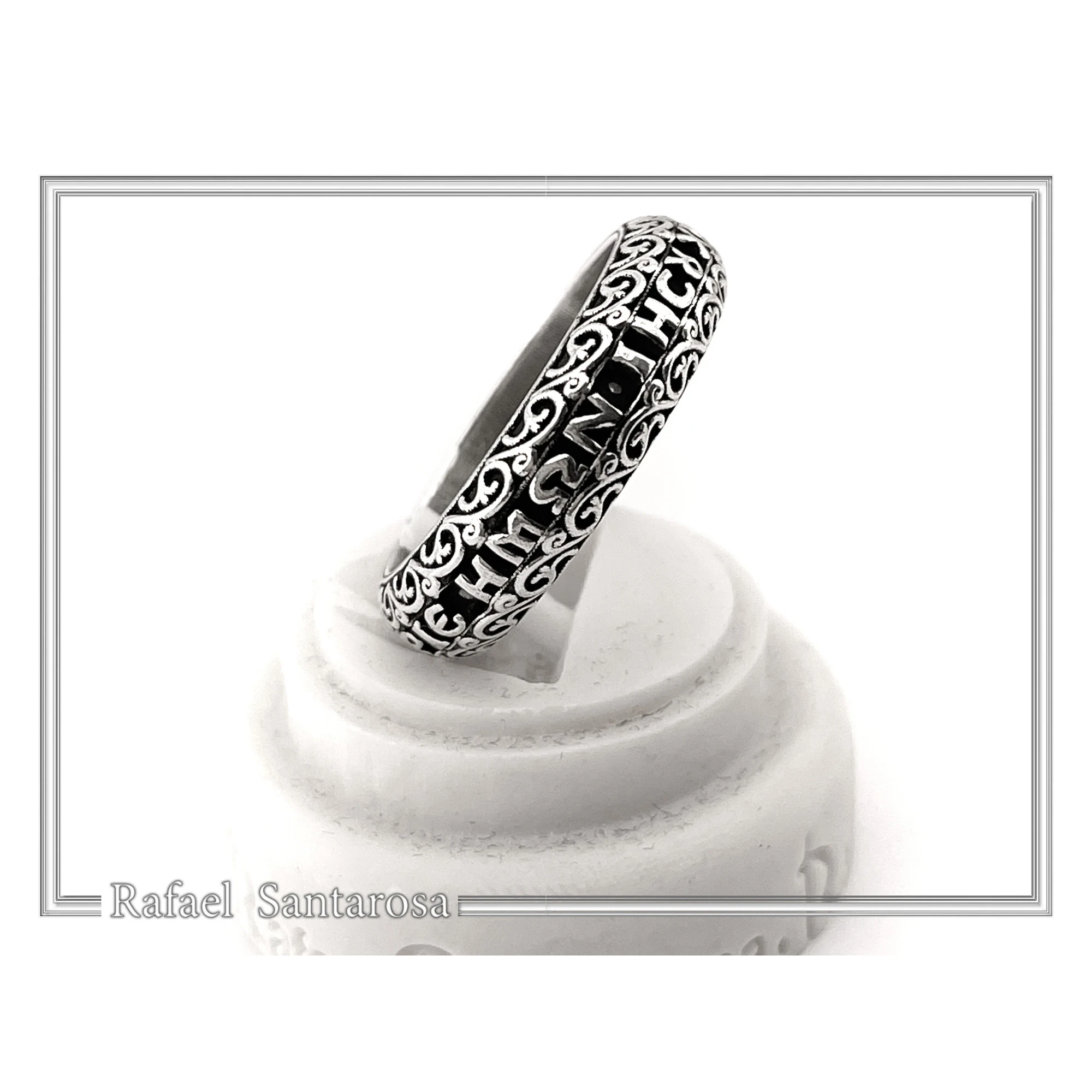 Orthodox Christian Prayer Ring: Lord Jesus Christ Have Mercy. Religious Band Oxidized Sterling Silver — additional product image 5 from Rafael Santarosa Fine Jewelry