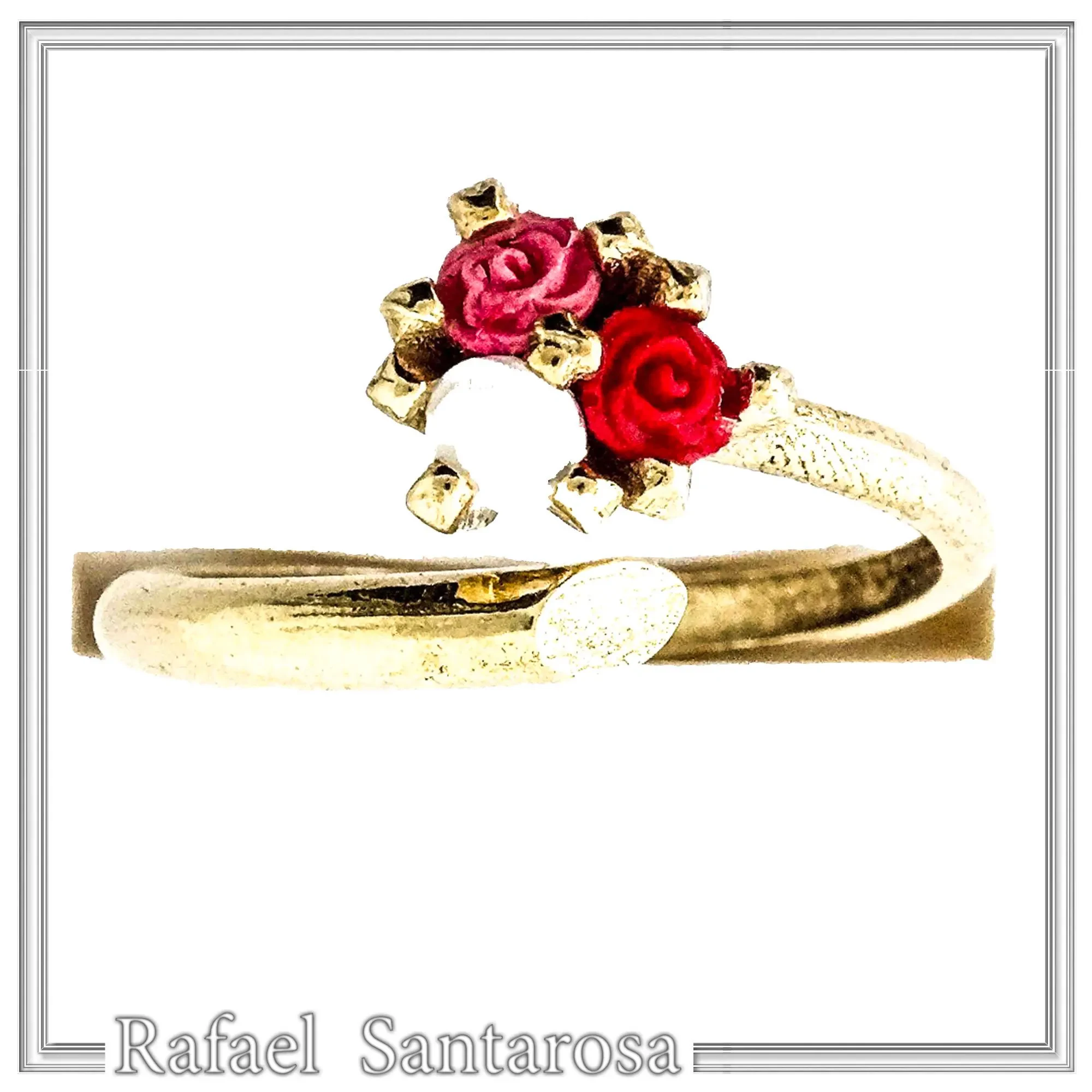Alabaster Rose Flower Shaped Gems Bouquet Adjustable Ring: Sterling Silver 18K Gold Filled — additional product image 2 from Rafael Santarosa Fine Jewelry