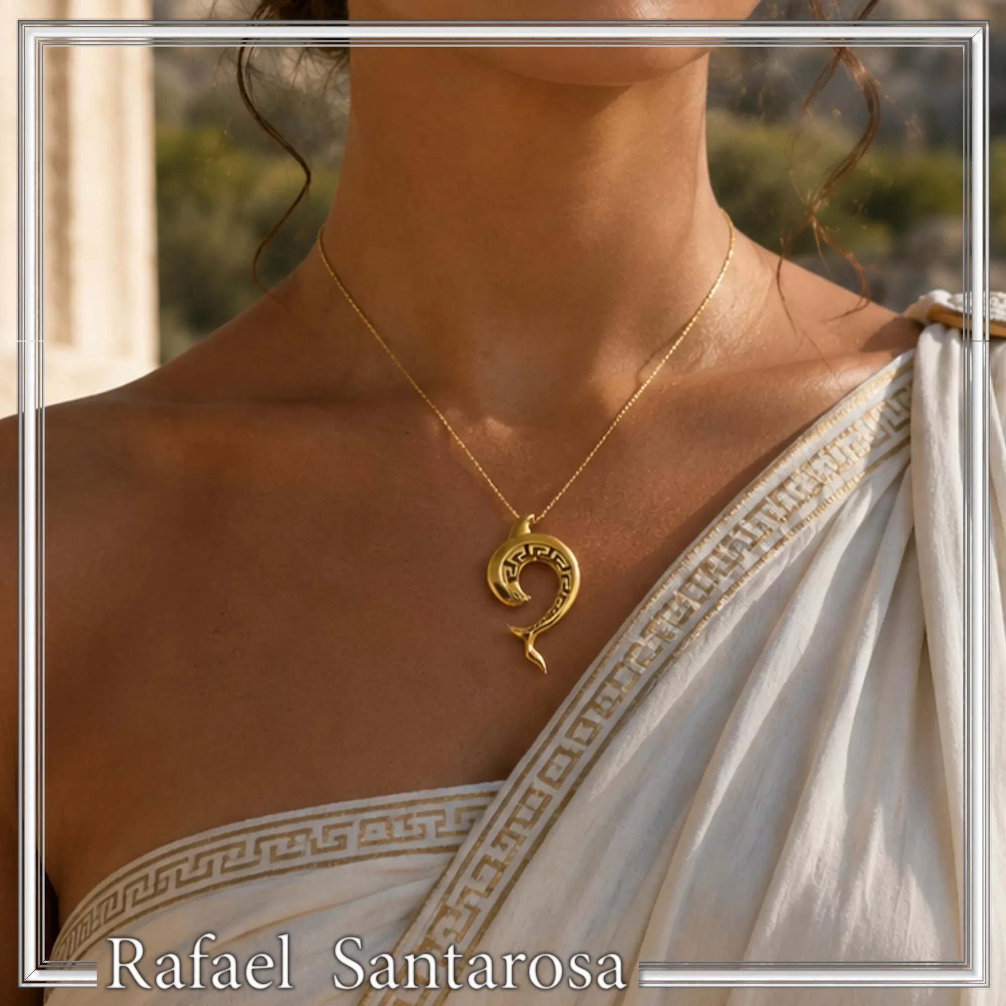 Sterling Silver Dolphin Pendant, 18K Gold Filled Meander Necklace, Ancient Greek Jewelry — additional product image 3 from Rafael Santarosa Fine Jewelry