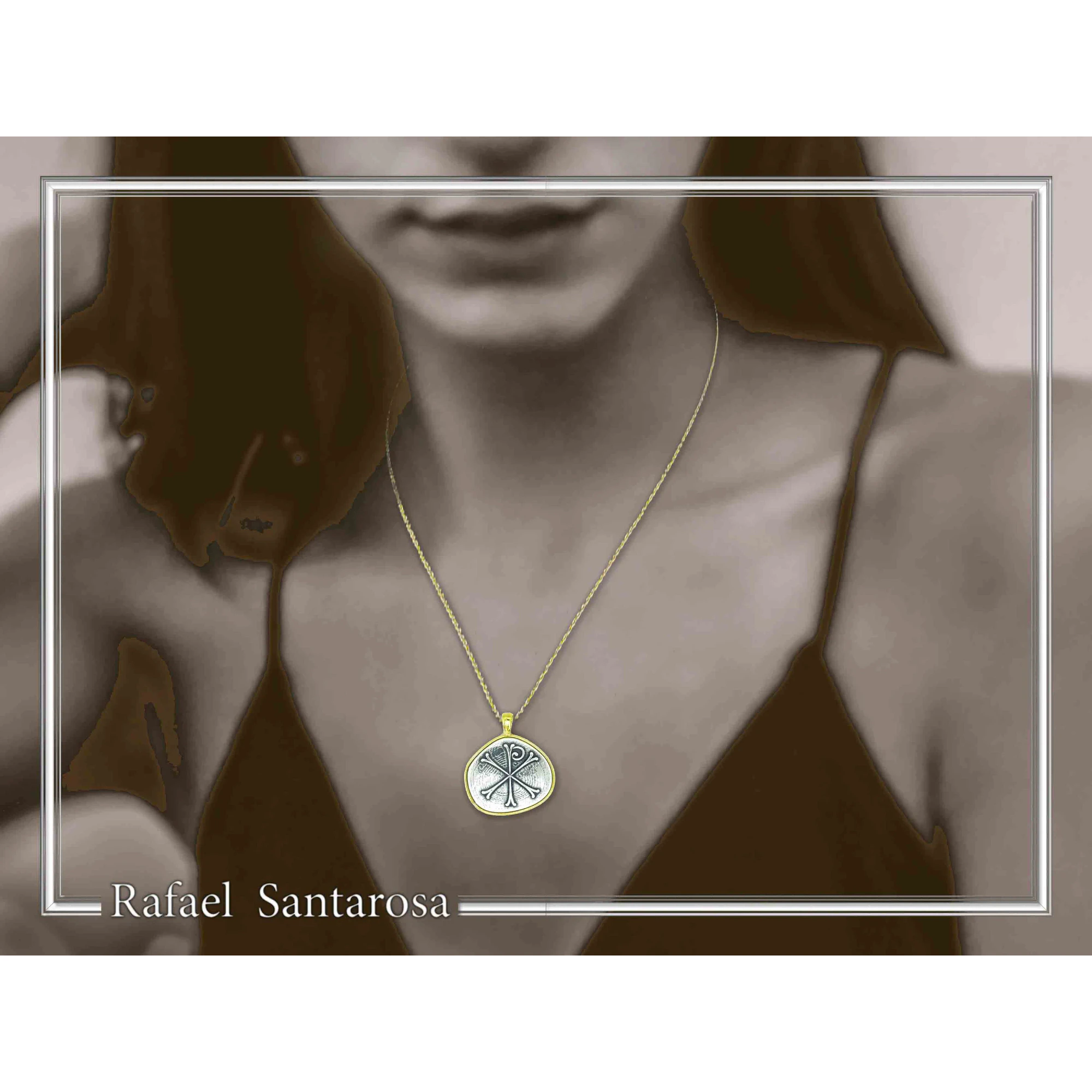 Chi Ro Jesus Name Christogram Pendant: Oxidized Sterling Silver Charm on Gold-Filled Base — additional product image 2 from Rafael Santarosa Fine Jewelry