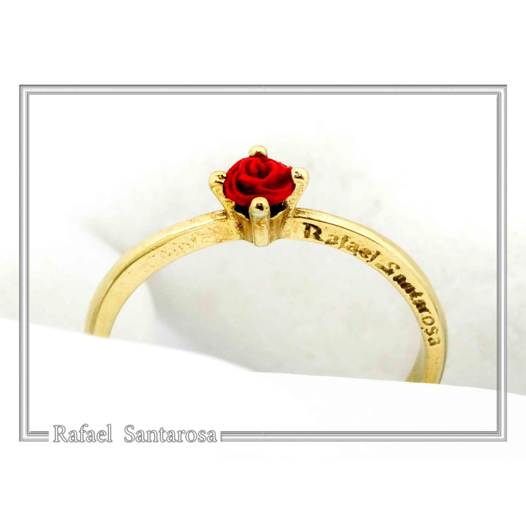 Alabaster Rose Shaped Gem Handmade Statement Ring: Love Symbol 18k Gold-Filled Sterling Silver — additional product image 5 from Rafael Santarosa Fine Jewelry