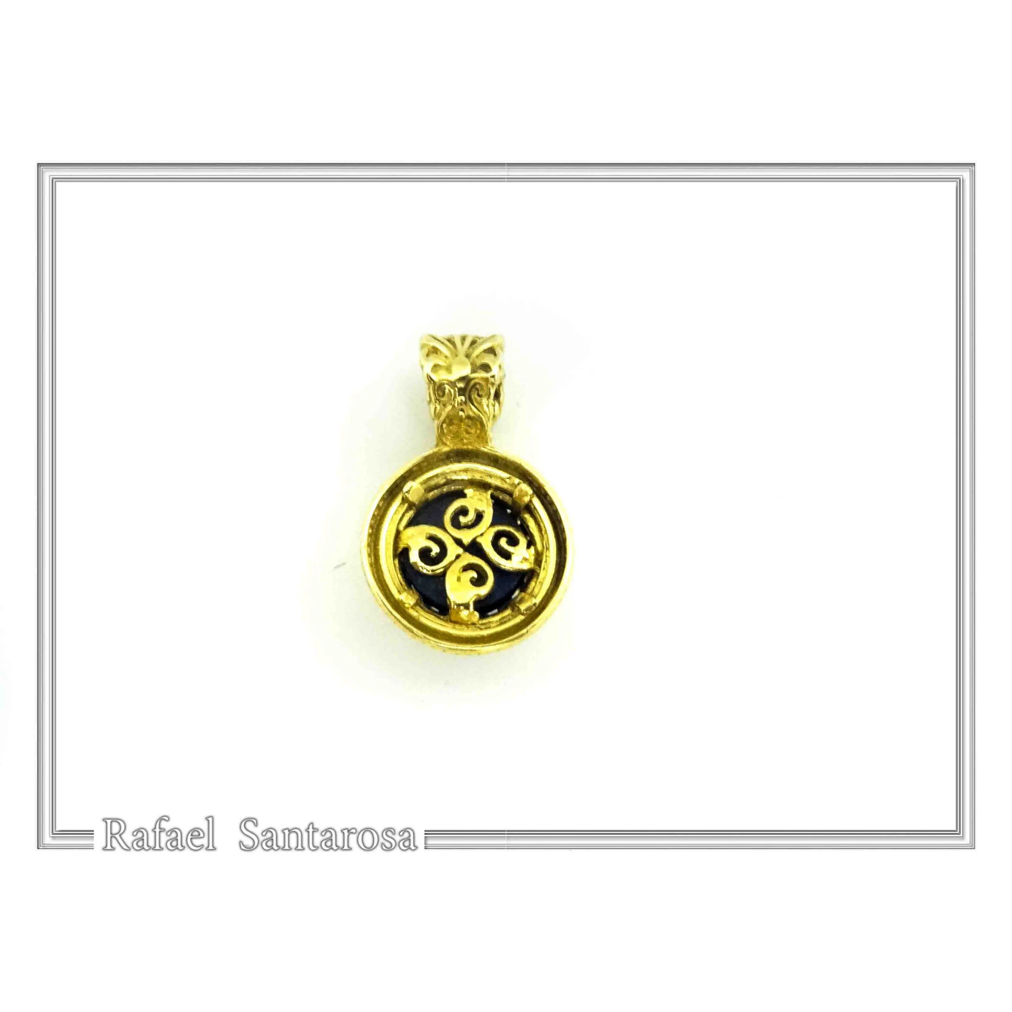 Lapis Lazuli Filigree Pendant: Ancient Greek Art genuine stone Sterling Silver K18 Gold-Filled, — additional product image 7 from Rafael Santarosa Fine Jewelry