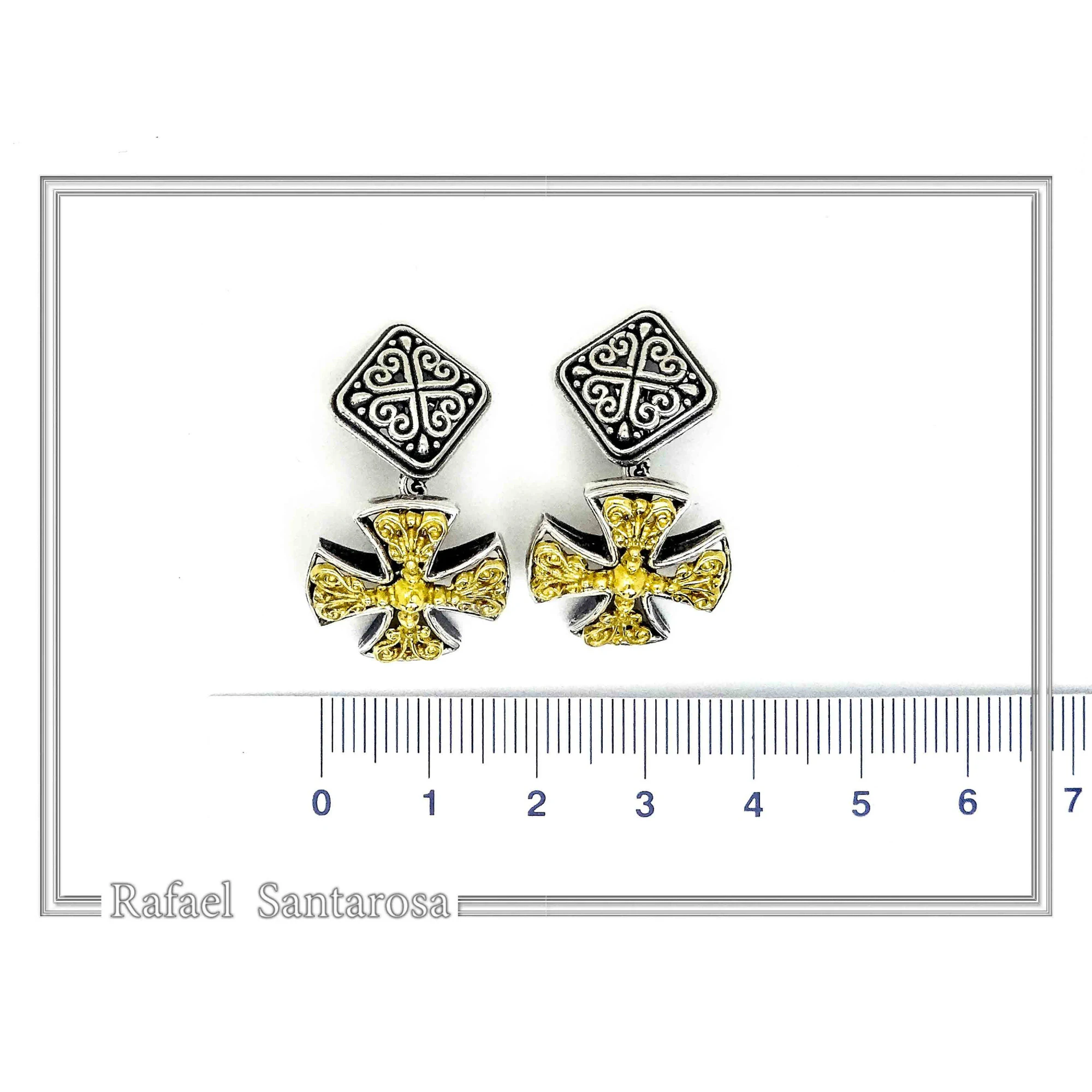 Byzantine Religious Cross Cufflinks: Oxidized & 18k Gold Filled Filigree Sterling Silver Christian cufflinks — additional product image 7 from Rafael Santarosa Fine Jewelry