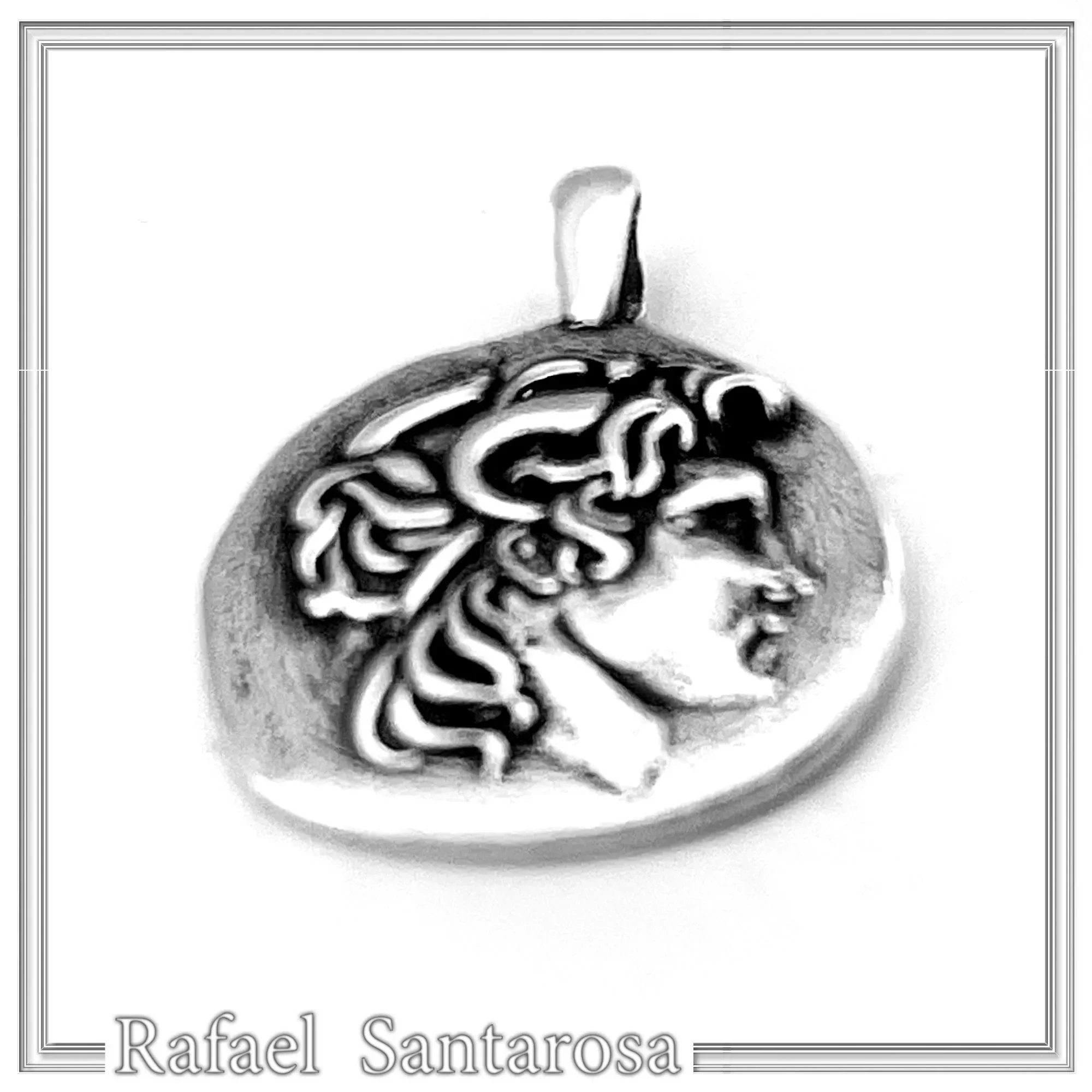 Alexander the Greek deified tetradrachm sterling silver pendant, Ancient Greek museum replica of Lysimachus coin — additional product image 3 from Rafael Santarosa Fine Jewelry