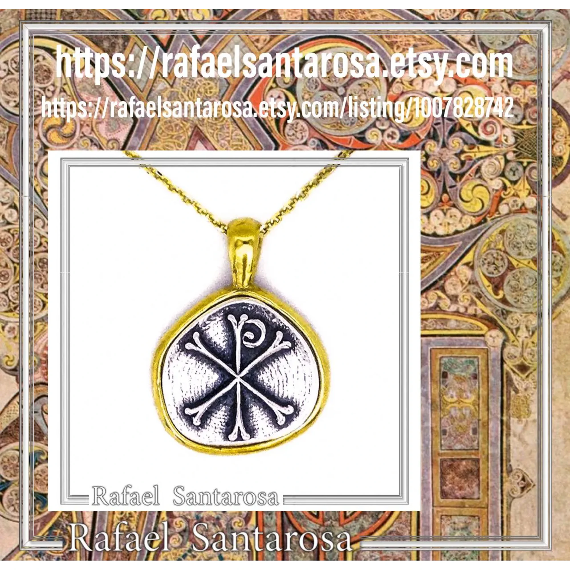 Chi Ro Jesus Name Christogram Pendant: Oxidized Sterling Silver Charm on Gold-Filled Base — additional product image 10 from Rafael Santarosa Fine Jewelry