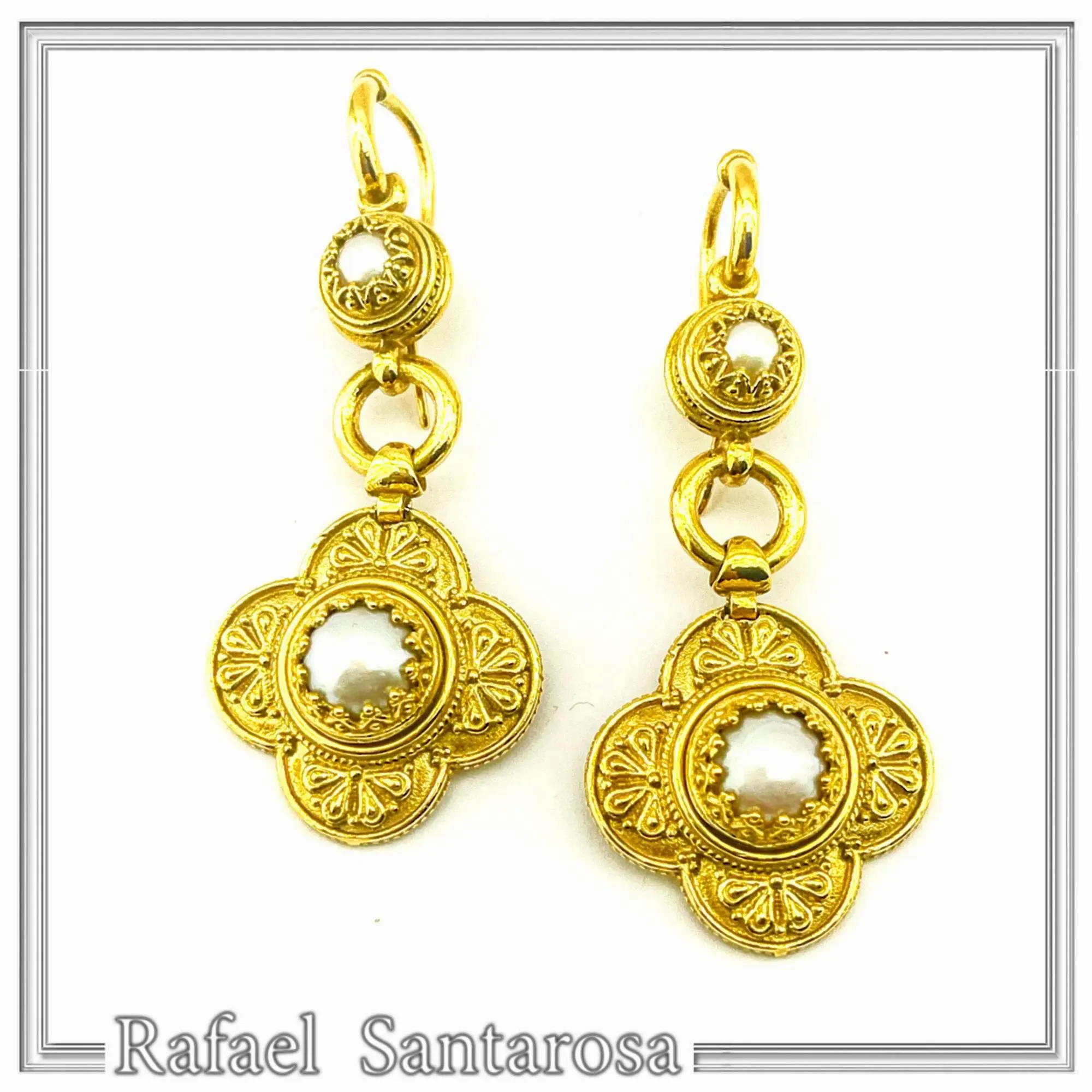 Byzantine Cross Filigree Dangle Earrings: Natural Pearl 18k Gold-Filled sterling silver — additional product image 2 from Rafael Santarosa Fine Jewelry