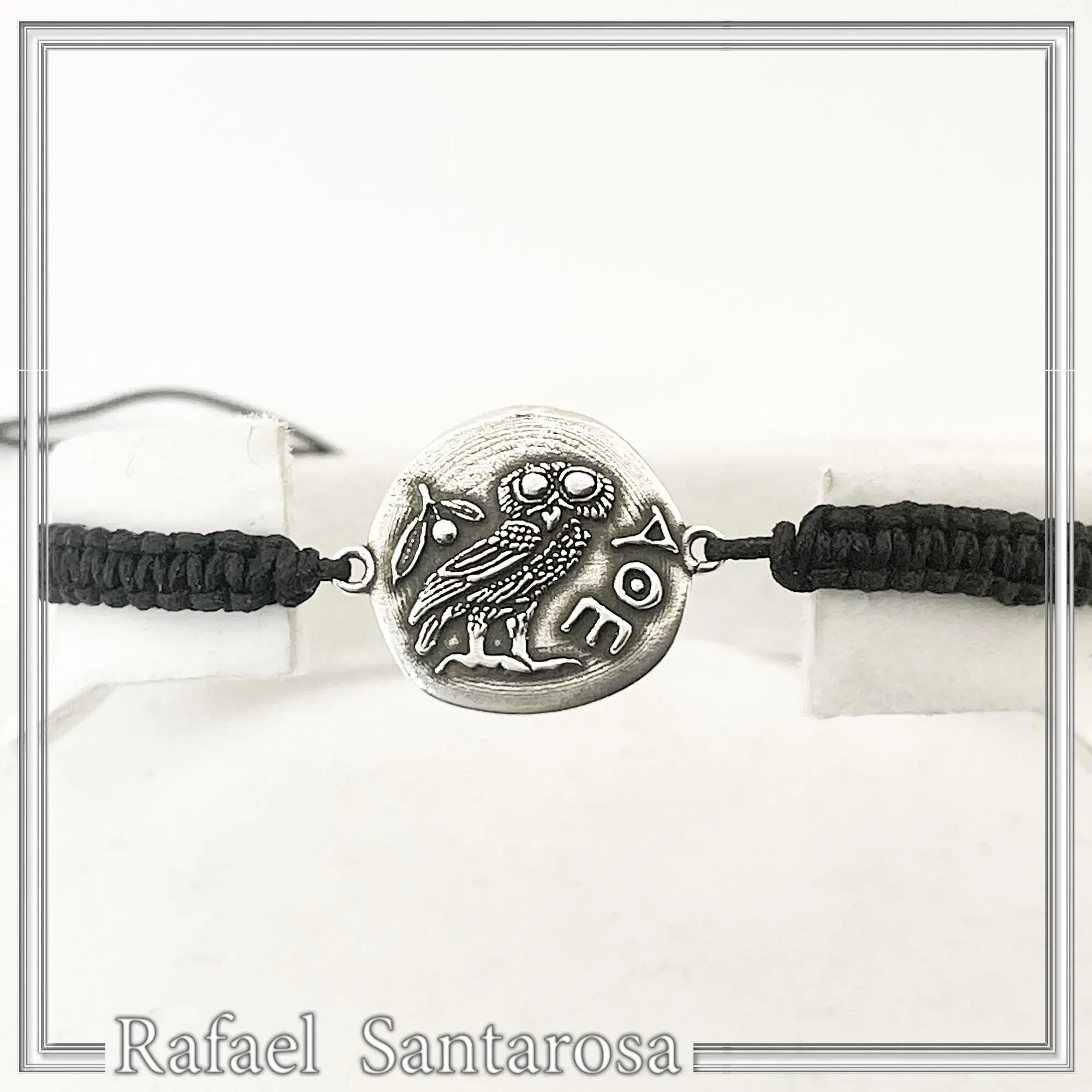 Owl Coin Tetradrachm macrame Oxidized Sterling Silver Bracelet: Greek Museum Jewelry — additional product image 2 from Rafael Santarosa Fine Jewelry