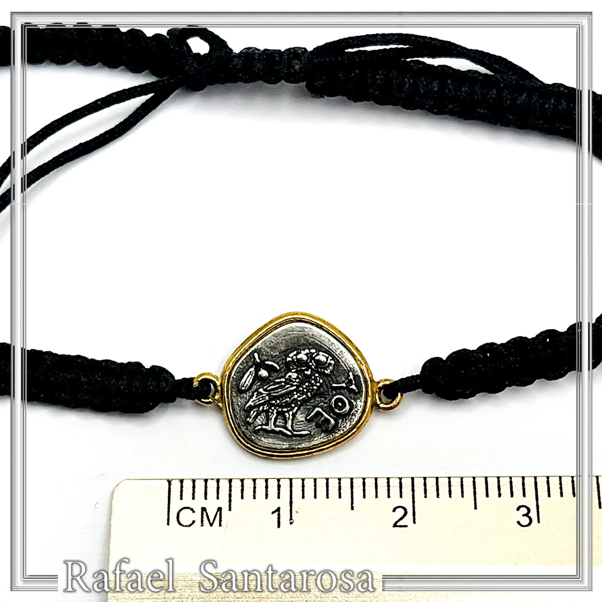 Athena Owl Ancient Greek Tetradrachm Coin Bracelet: Oxidized & Gold Filed Sterling Silver, Macramé Cord — additional product image 8 from Rafael Santarosa Fine Jewelry