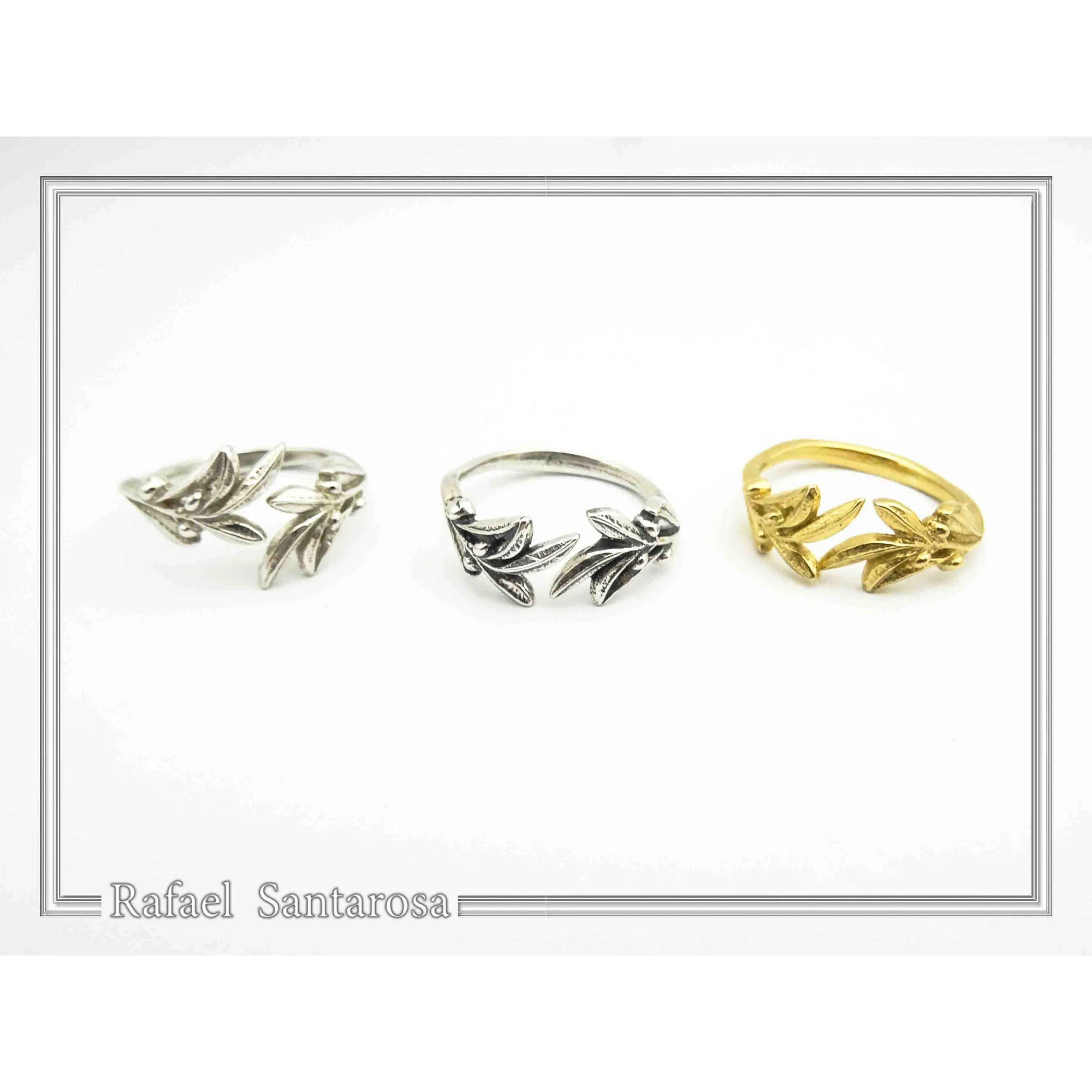 Oxidized Sterling Silver Olive Branch Adjustable Ring: Floral Jewelry Greek Mythology Peace Symbol — additional product image 3 from Rafael Santarosa Fine Jewelry