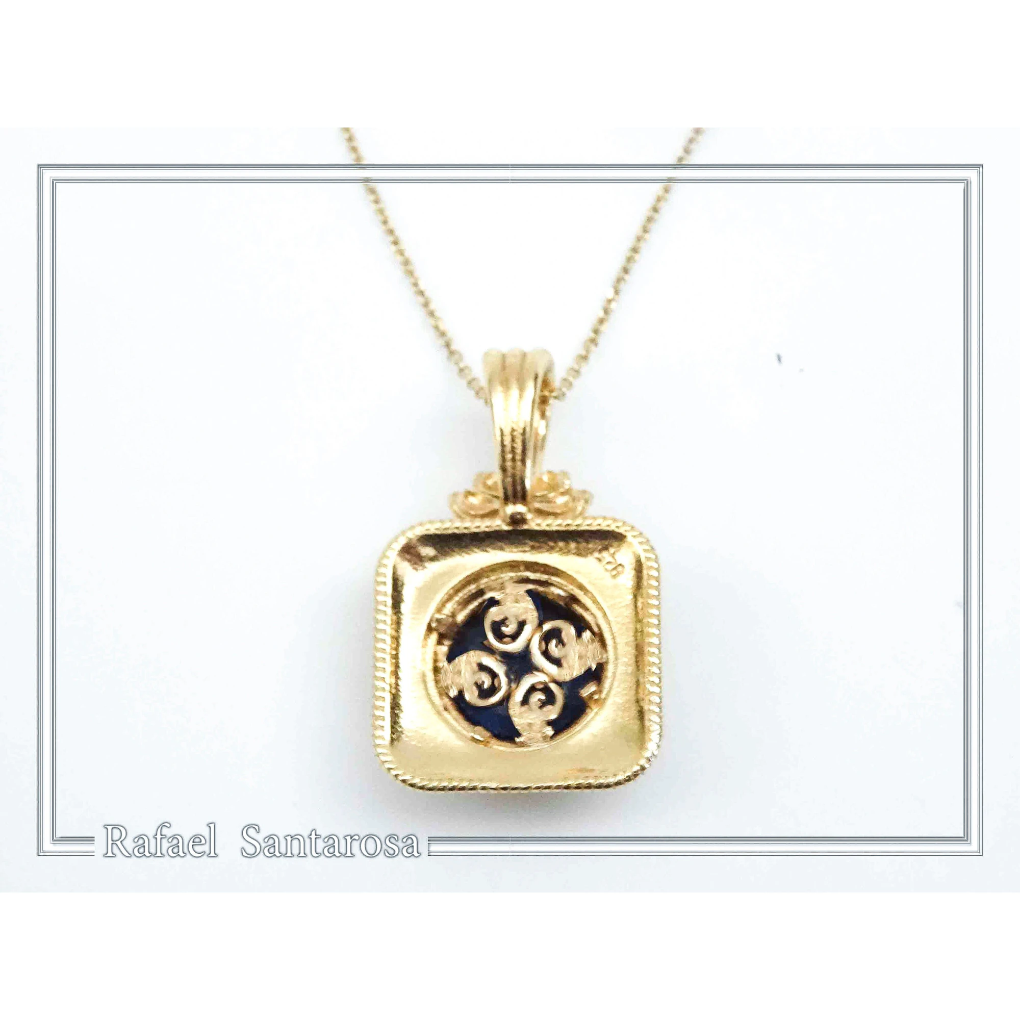 Genuine Lapis Lazuli Byzantine Filigree handmade Pendant: Sterling Silver Gold Filled — additional product image 7 from Rafael Santarosa Fine Jewelry