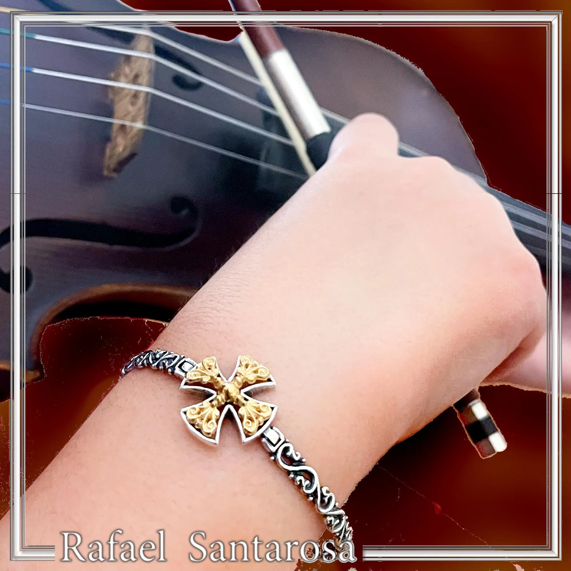 Byzantine Filigree Cross Bracelet: Oxidized and 18K Gold Filled Sterling Silver — additional product image 8 from Rafael Santarosa Fine Jewelry