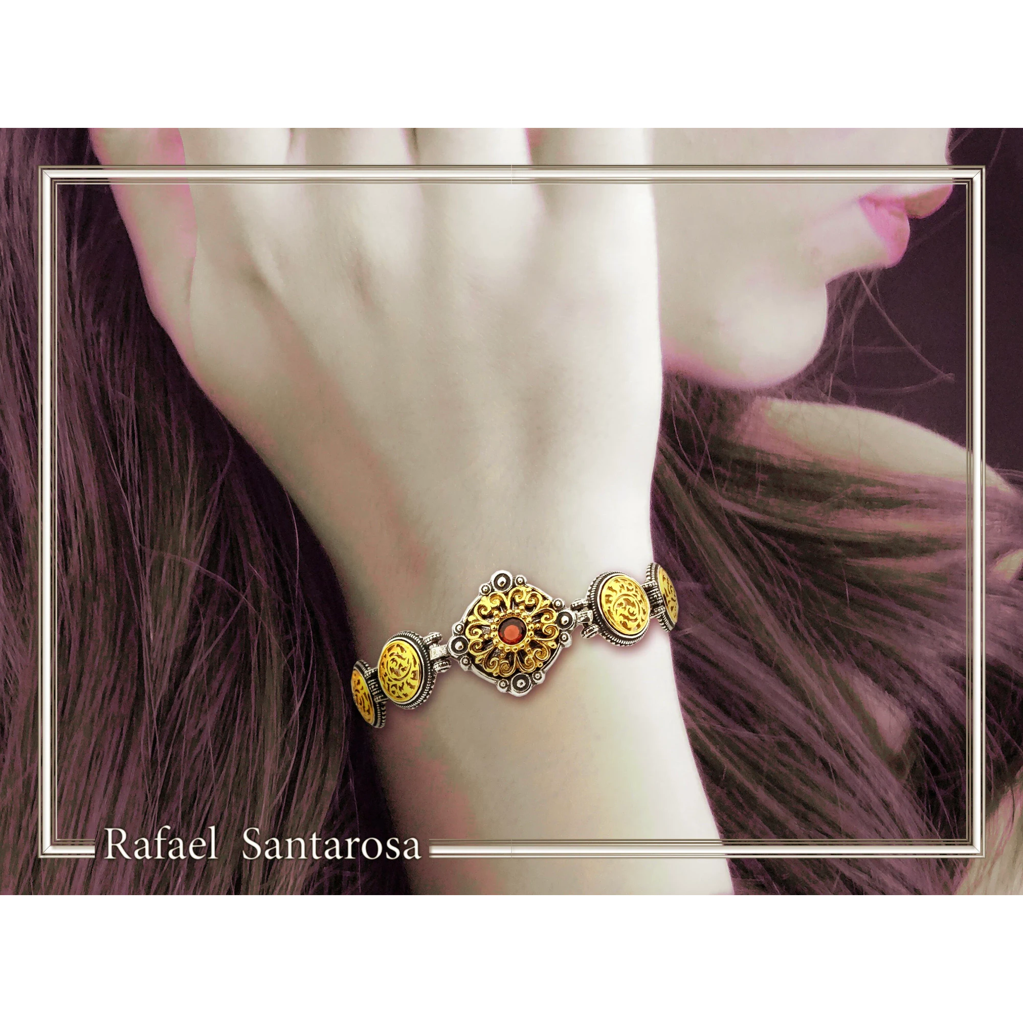 Natural Gemstone Byzantine Beaded Bracelet: Oxidized and 18K Gold Filled sterling Silver — additional product image 2 from Rafael Santarosa Fine Jewelry