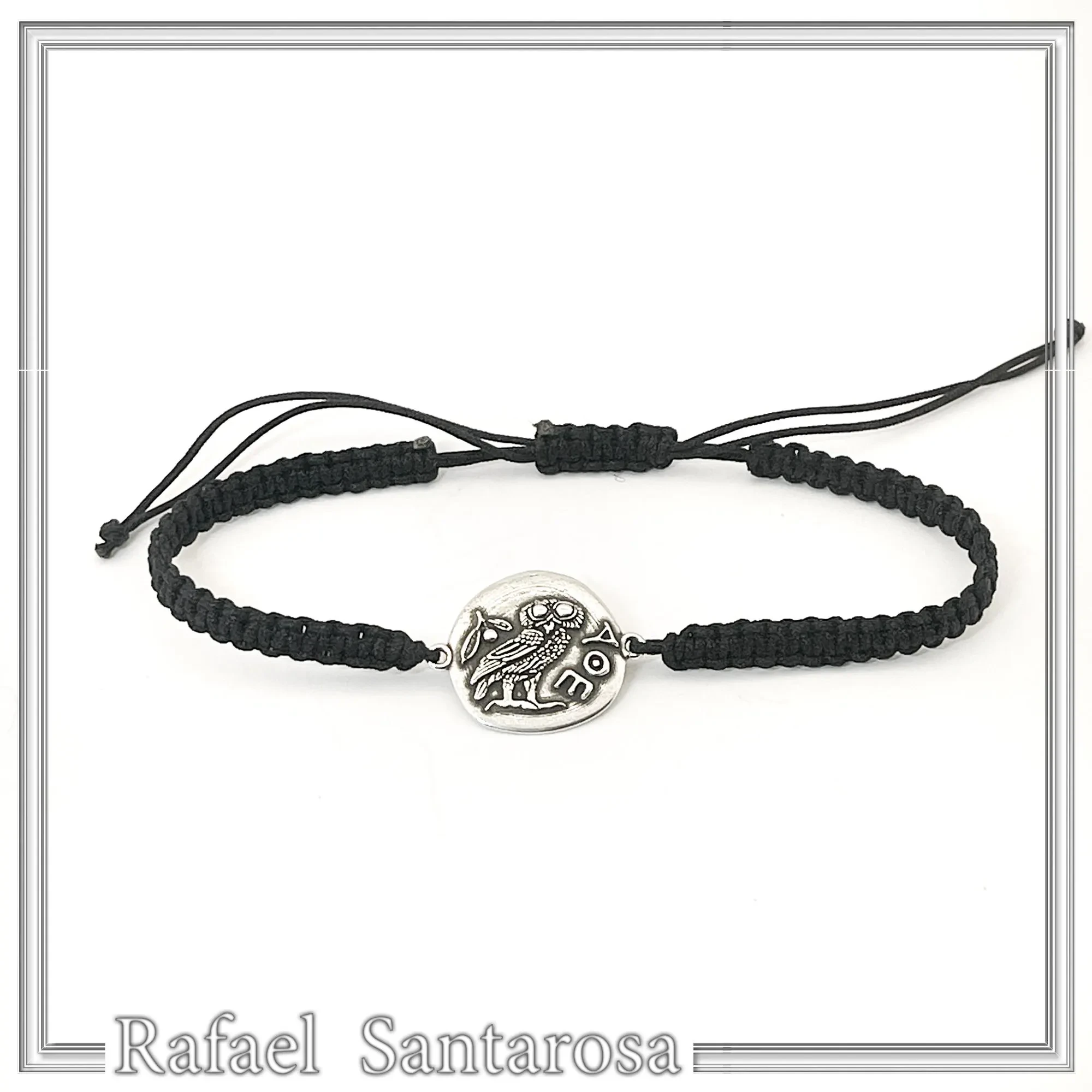 Owl Coin Tetradrachm macrame Oxidized Sterling Silver Bracelet: Greek Museum Jewelry — additional product image 6 from Rafael Santarosa Fine Jewelry