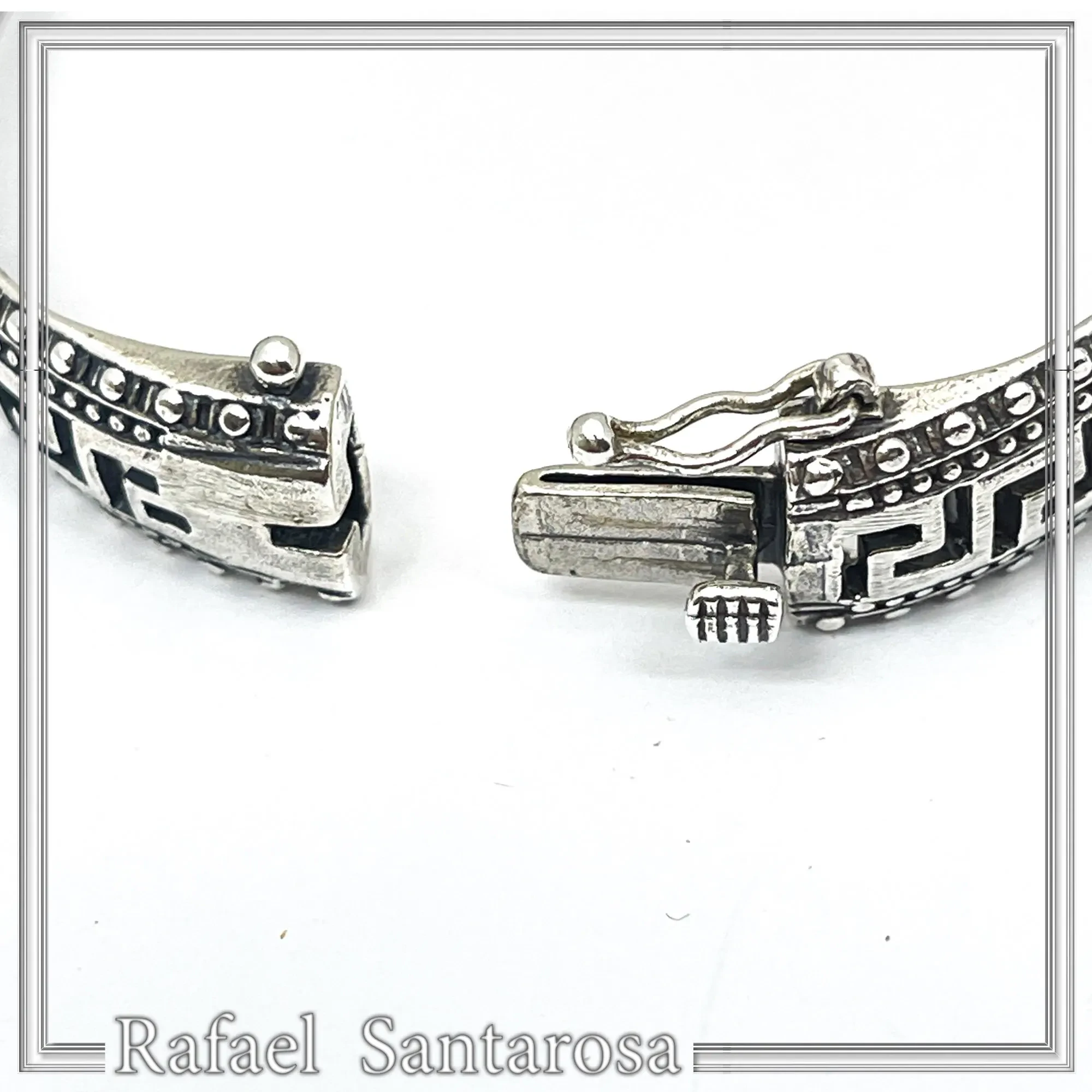Greek Key Meander Oxidized Sterling Silver 925 Bangle Bracelet Handmade Artisan Jewelry Gift Women — additional product image 5 from Rafael Santarosa Fine Jewelry