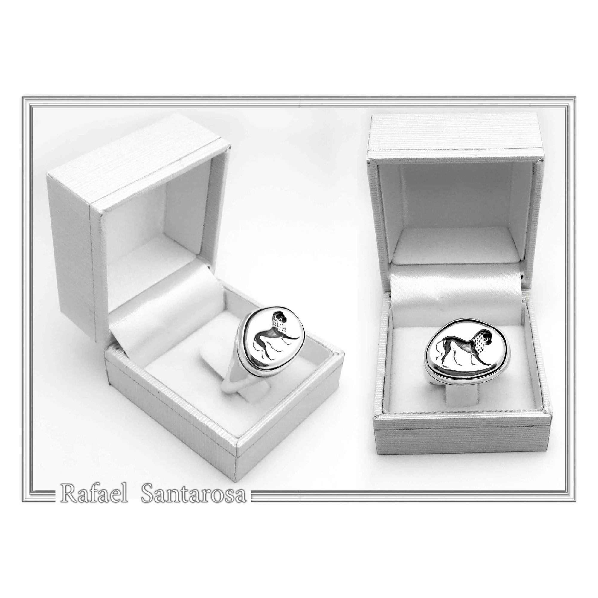 Lion Signet Seal Men Ring: Greek Mythology symbol of strength Oxidized Sterling Silver — additional product image 9 from Rafael Santarosa Fine Jewelry