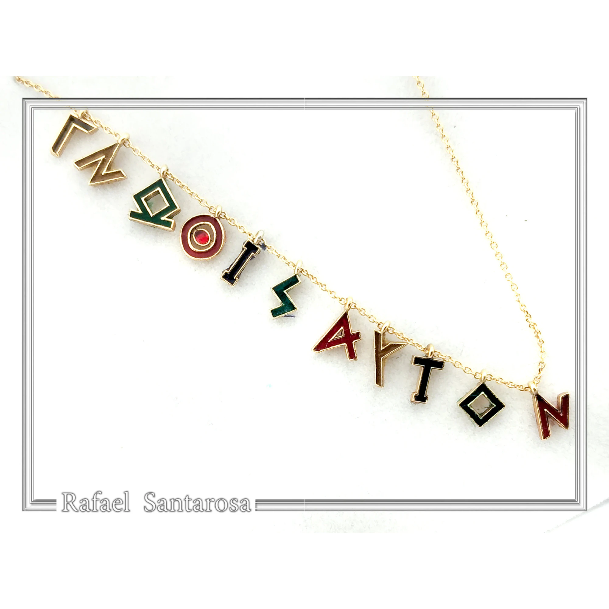 Know Yourself Greek Philosopher Socrates Saying Necklace: Sterling Silver 18K Gold Filled, Multicolored Enamel — additional product image 5 from Rafael Santarosa Fine Jewelry