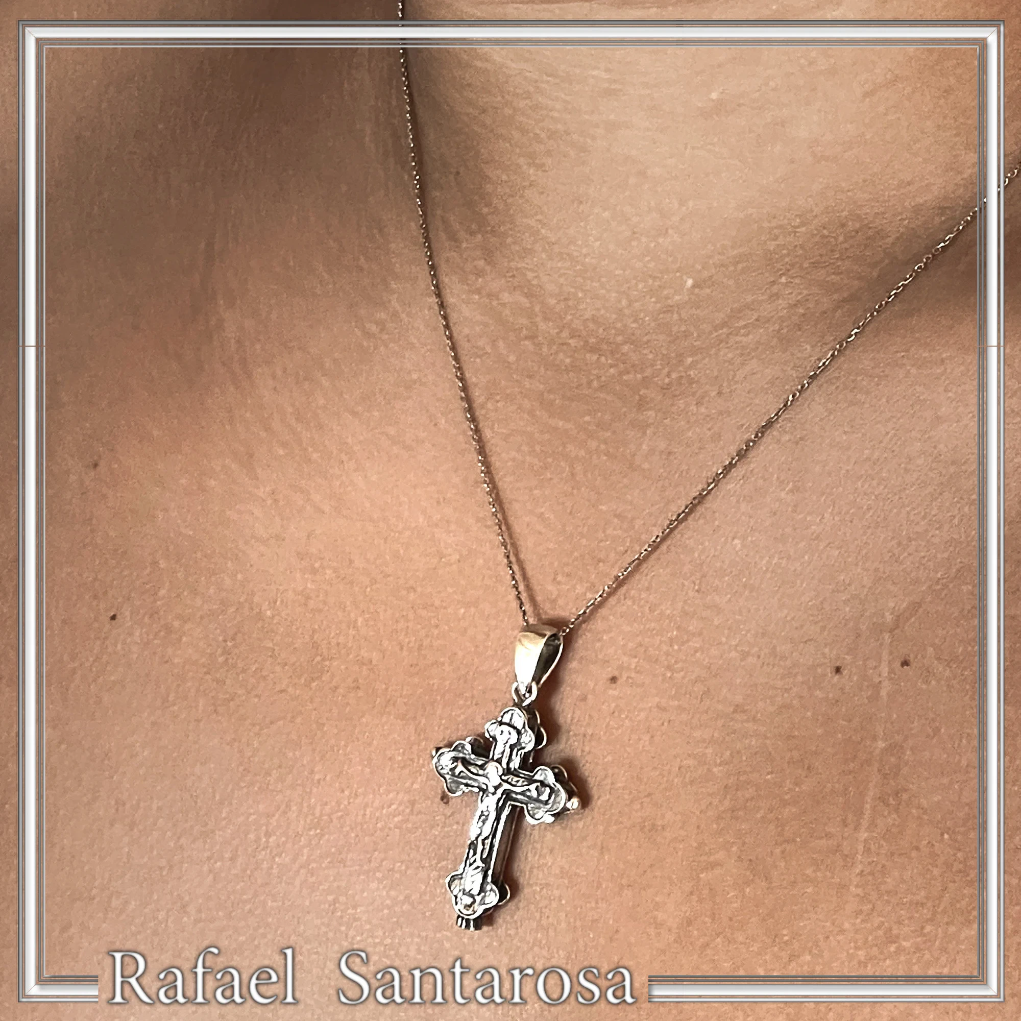 Cross of Jerusalem Reliquary with Jesus Crucifixion: Sterling Silver Byzantine Relic Holder Necklace — additional product image 2 from Rafael Santarosa Fine Jewelry