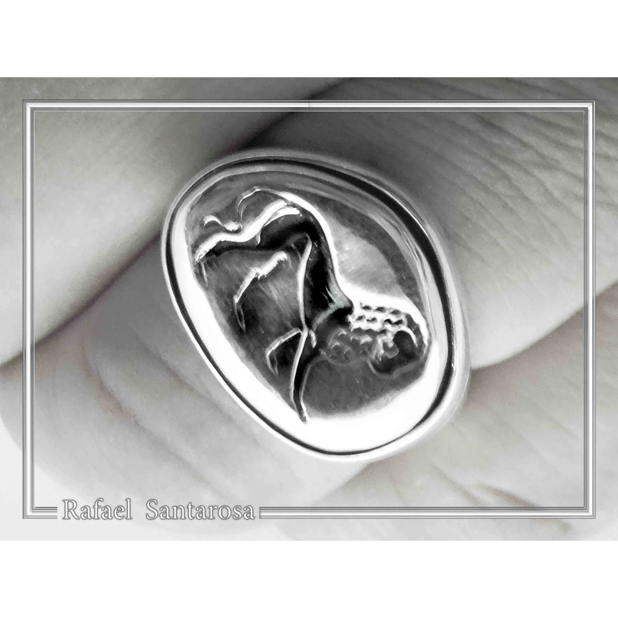 Lion Signet Seal Men Ring: Greek Mythology symbol of strength Oxidized Sterling Silver — additional product image 2 from Rafael Santarosa Fine Jewelry