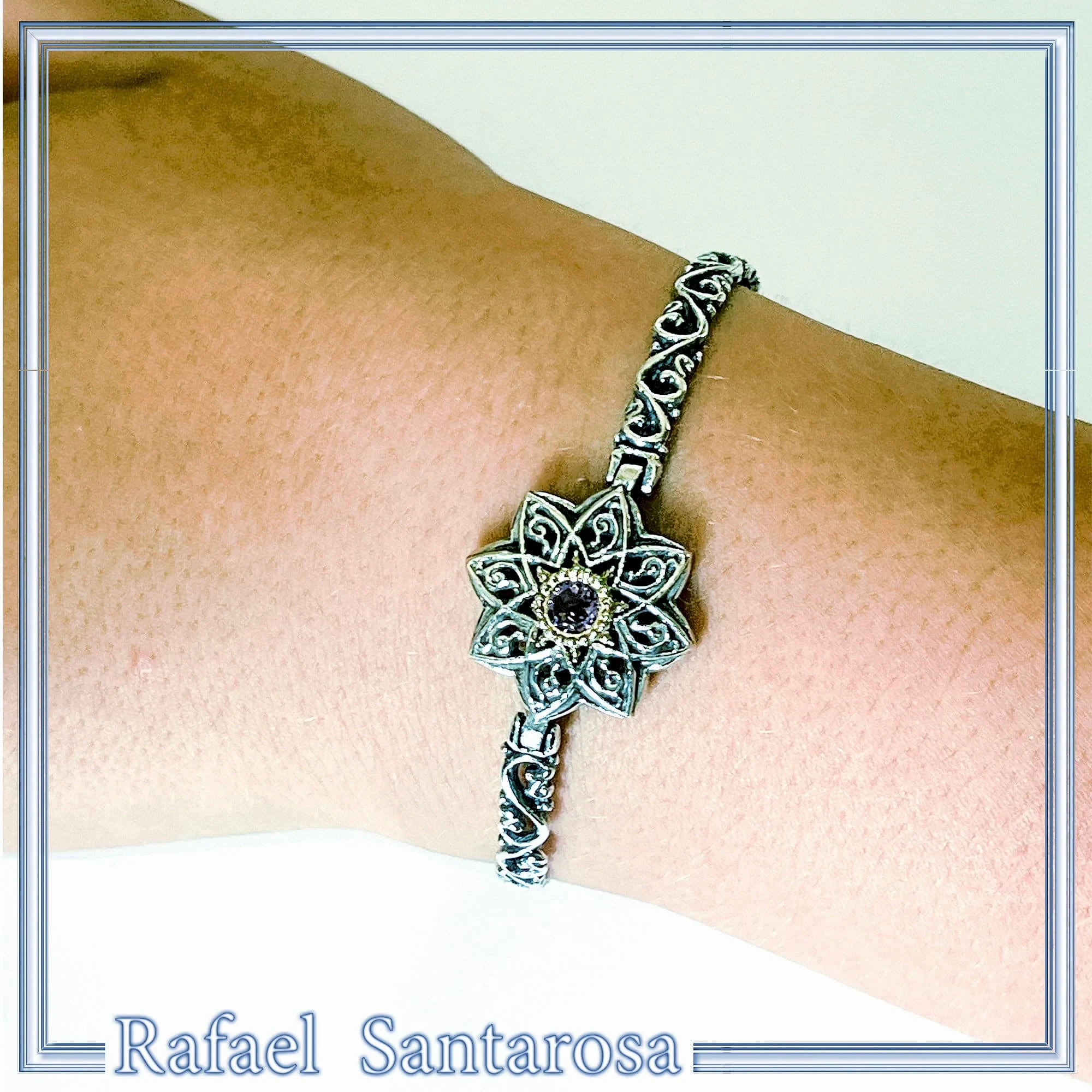 Natural Amethyst Byzantine Star Bracelet: Oxidised Sterling Silver, 18K Gold Filled Bezel — additional product image 4 from Rafael Santarosa Fine Jewelry
