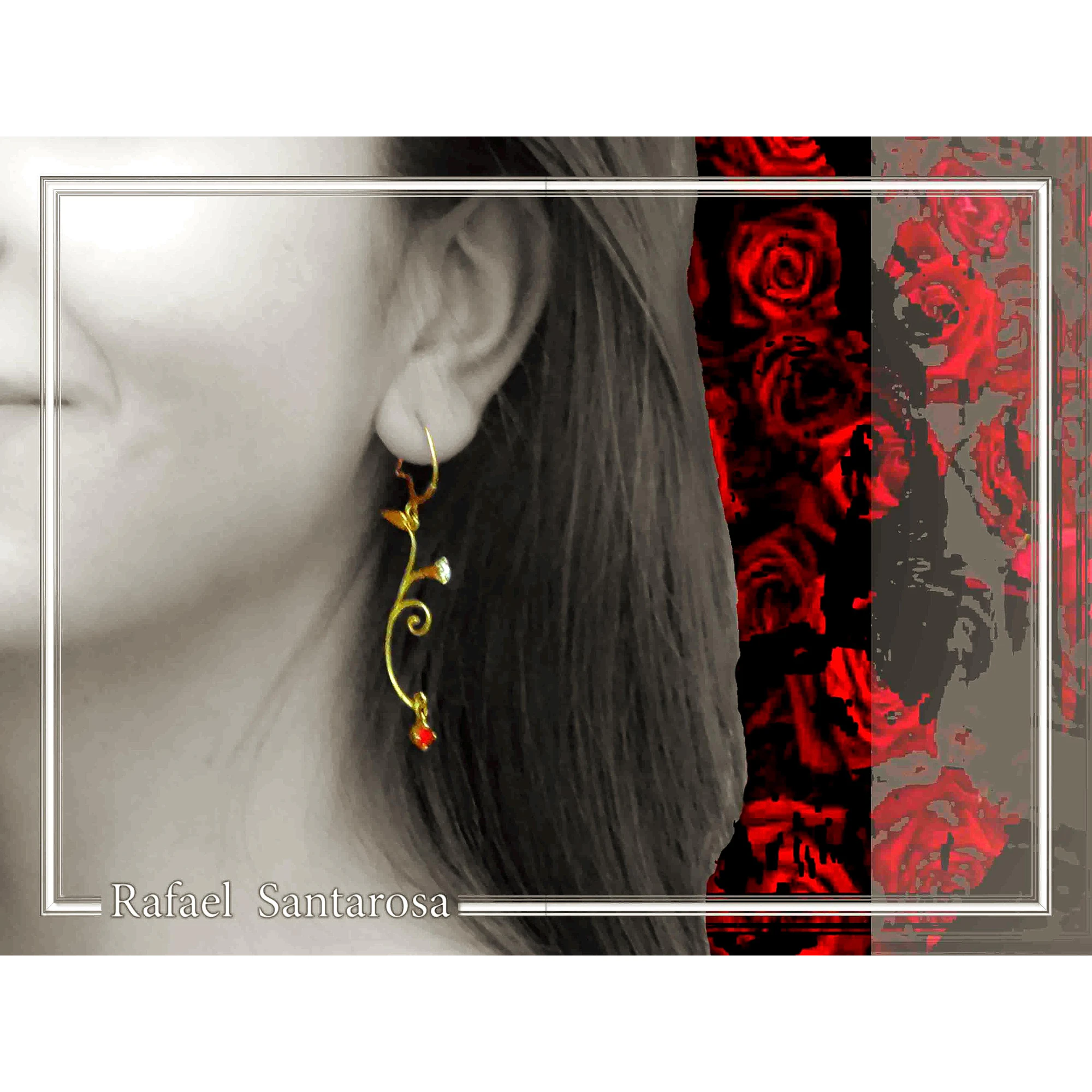 Gold-Filled Sterling Silver Rose Earrings: Red & White Alabaster Flowers — additional product image 2 from Rafael Santarosa Fine Jewelry