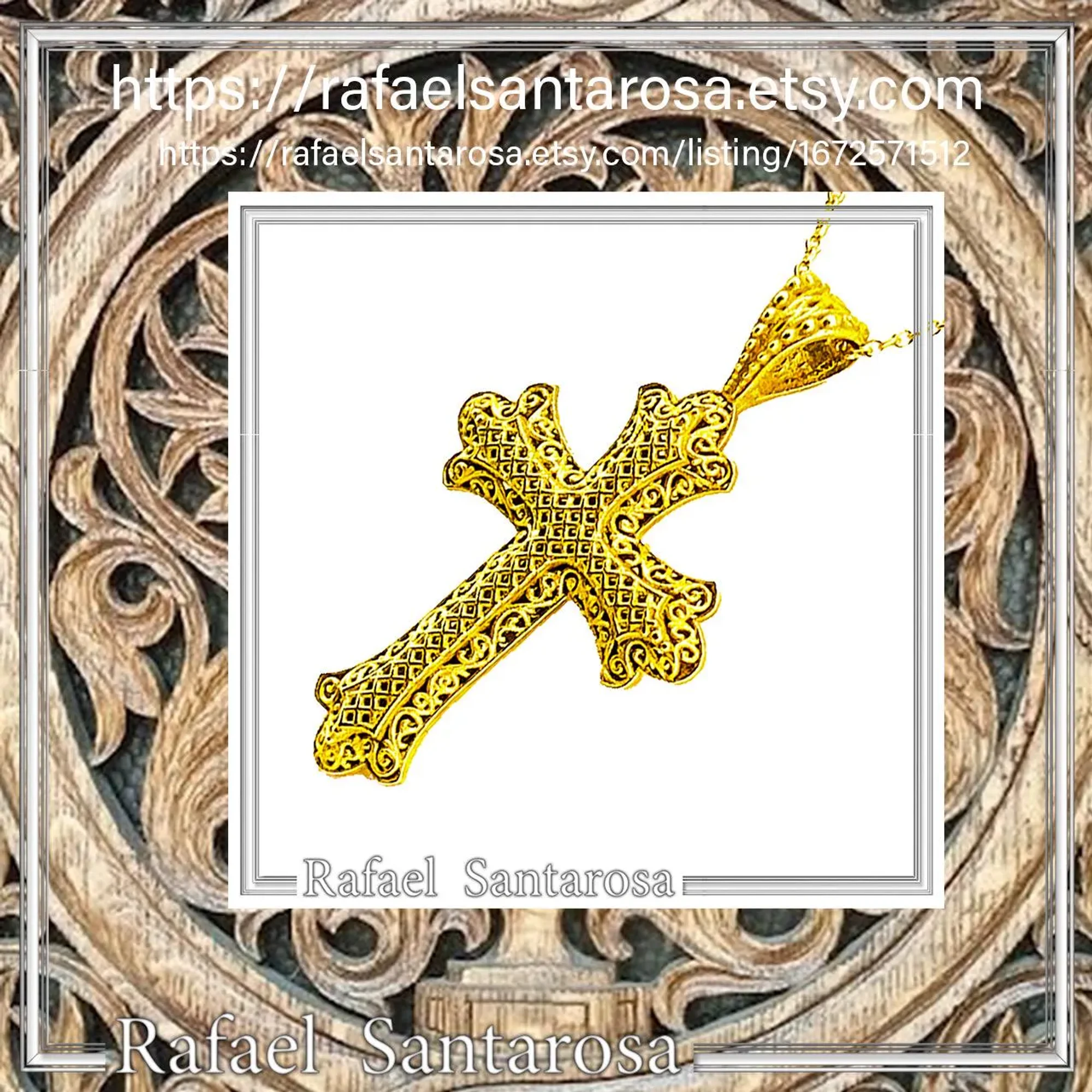Greek Orthodox Baptism Byzantine Filigree Cross 18K Solid Gold Byzantine Museum Inspired — additional product image 10 from Rafael Santarosa Fine Jewelry