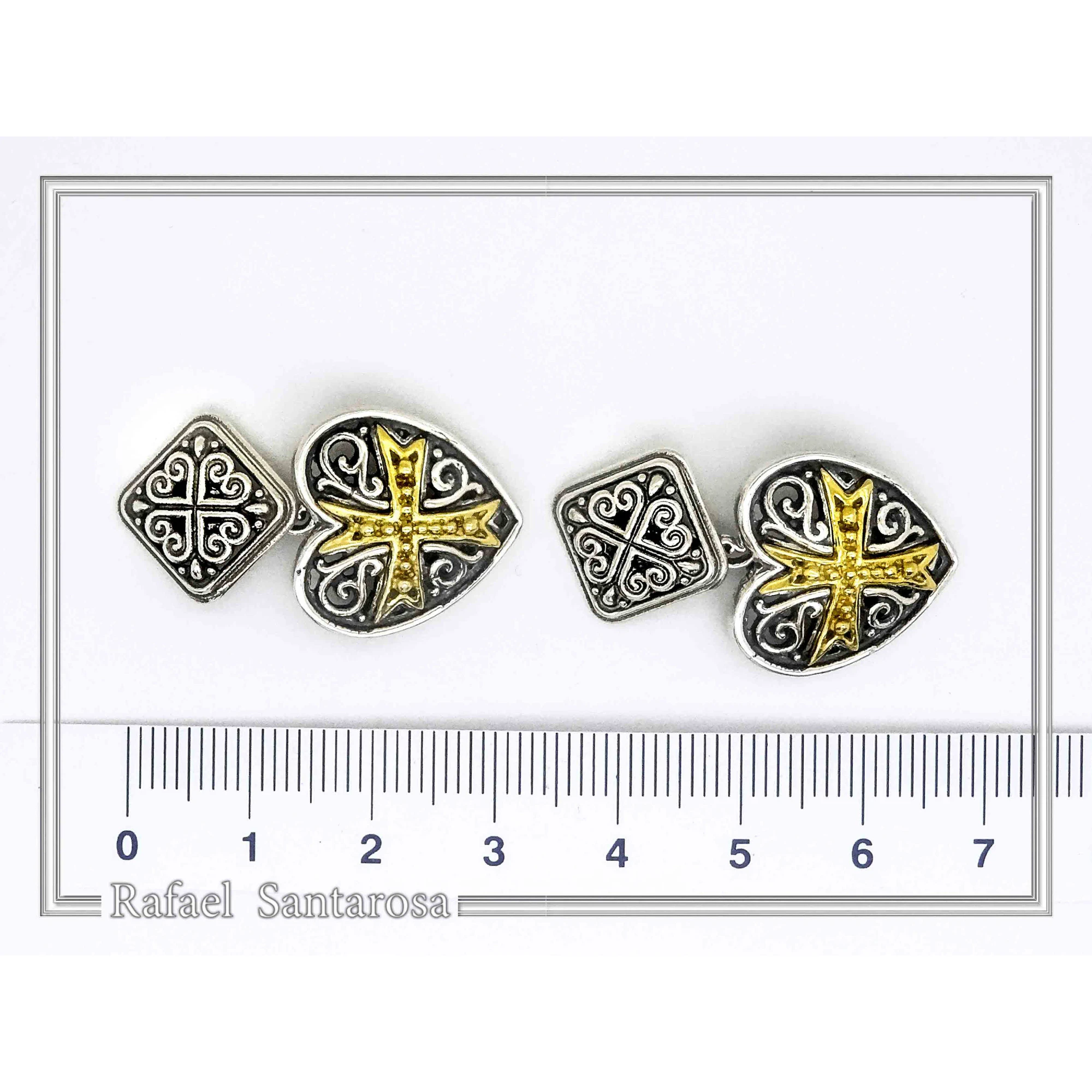Knights Holy Herat Maltese Cross Cufflinks: Oxidized Sterling Silver, 18k Gold-Filled Byzantine Decoration — additional product image 8 from Rafael Santarosa Fine Jewelry