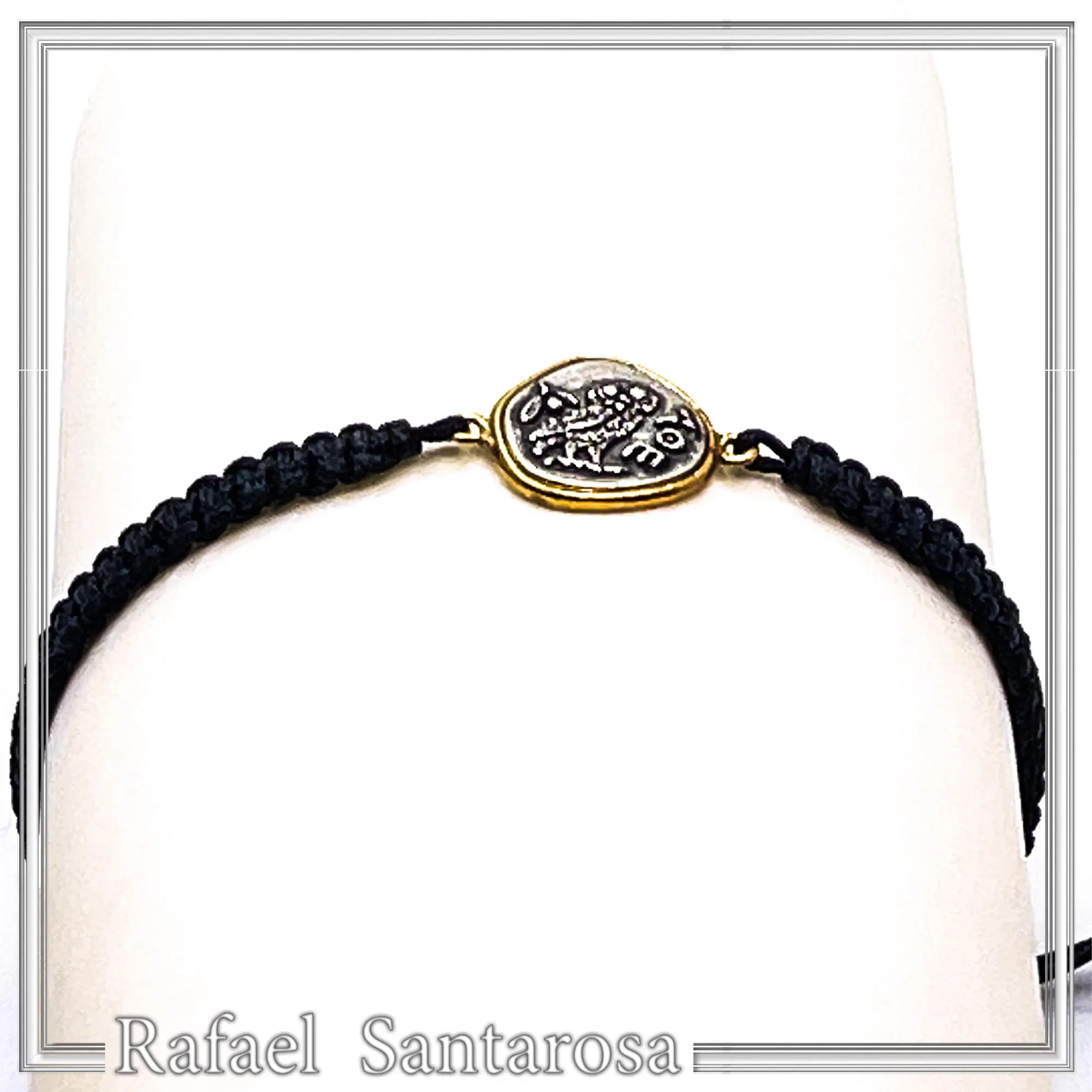 Athena Owl Ancient Greek Tetradrachm Coin Bracelet: Oxidized & Gold Filed Sterling Silver, Macramé Cord — additional product image 3 from Rafael Santarosa Fine Jewelry