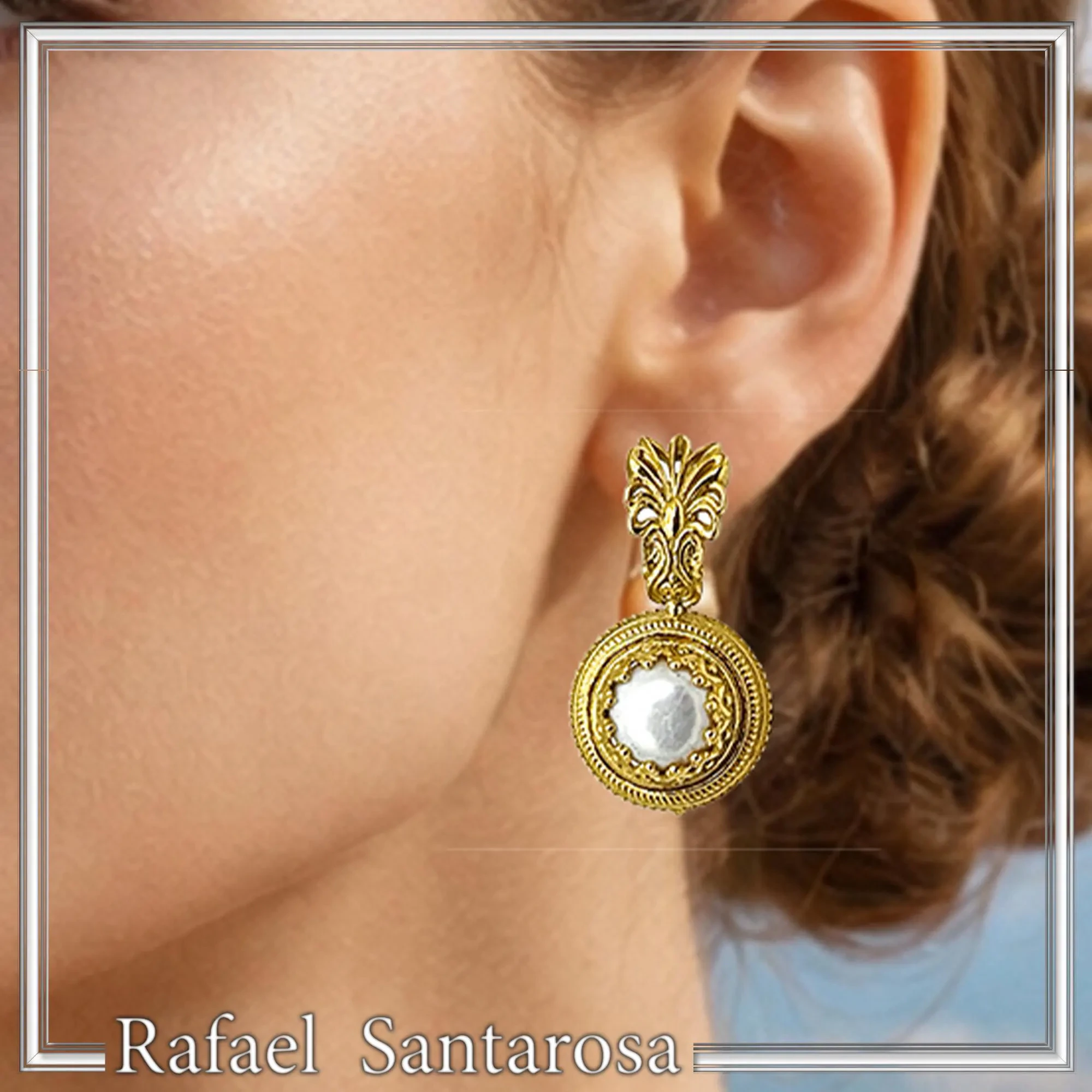 Ancient Greek Antefix Pearl Earrings: Sterling Silver 18K Gold-Filled Filigree jewelry — additional product image 9 from Rafael Santarosa Fine Jewelry