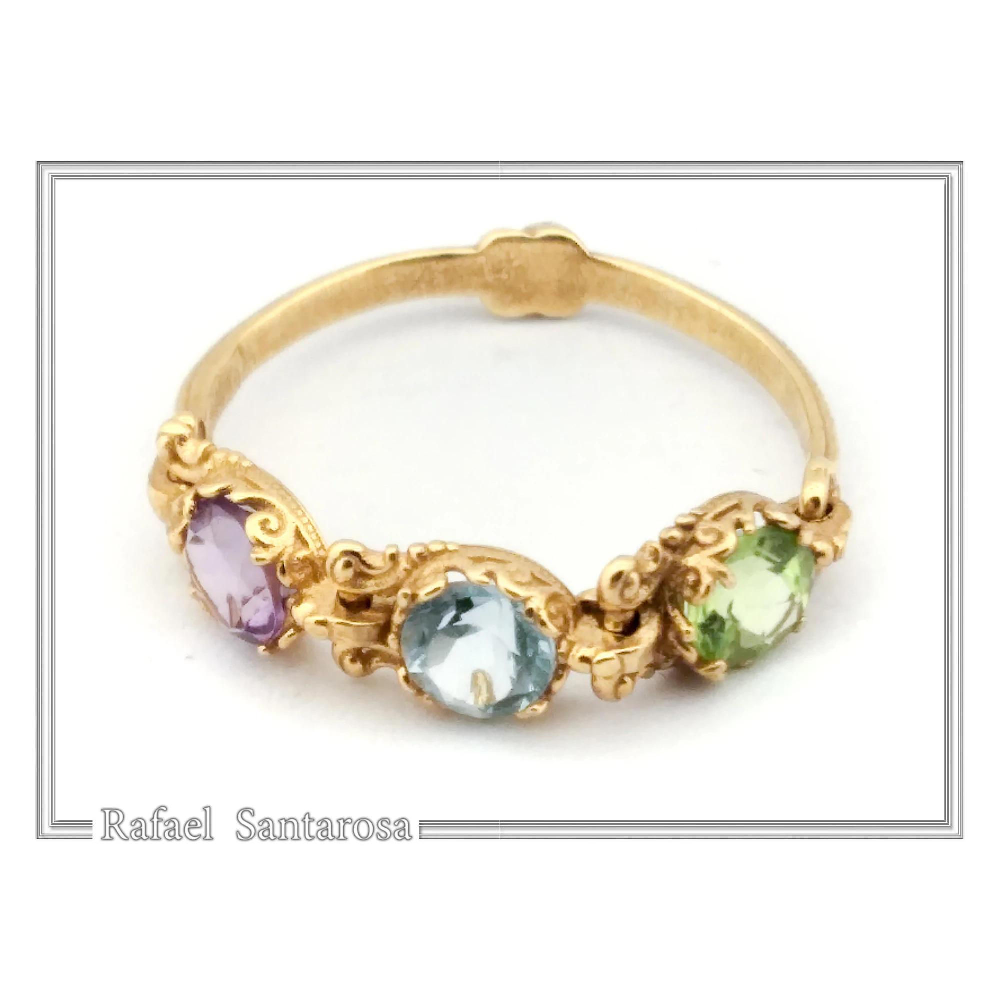 Filigree Byzantine Genuine Amethyst, Topaz & Peridot beaded Ring: Sterling Silver 18k Gold Filled — additional product image 7 from Rafael Santarosa Fine Jewelry