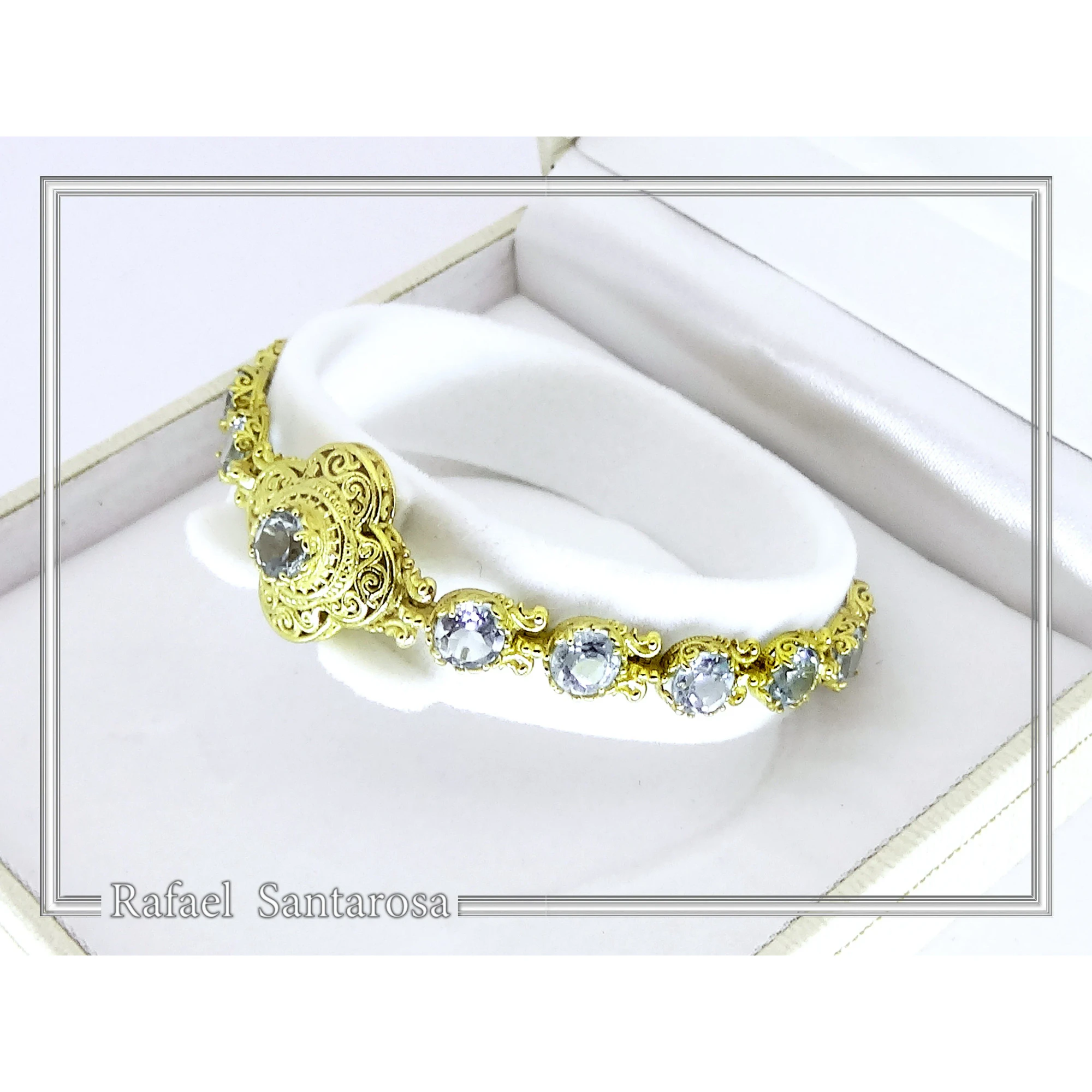 Byzantine Filigree Gemstone Beaded Cross Bracelet: Genuine topaz on 18K Gold Filled silver — additional product image 9 from Rafael Santarosa Fine Jewelry