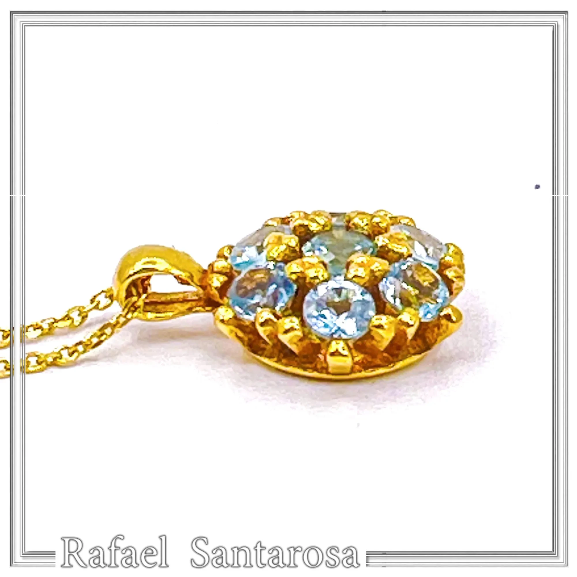 Sky Blue Topaz Rosette Pendant Sterling Silver 18k Gold Filled Pave Cluster Necklace Handmade — additional product image 2 from Rafael Santarosa Fine Jewelry
