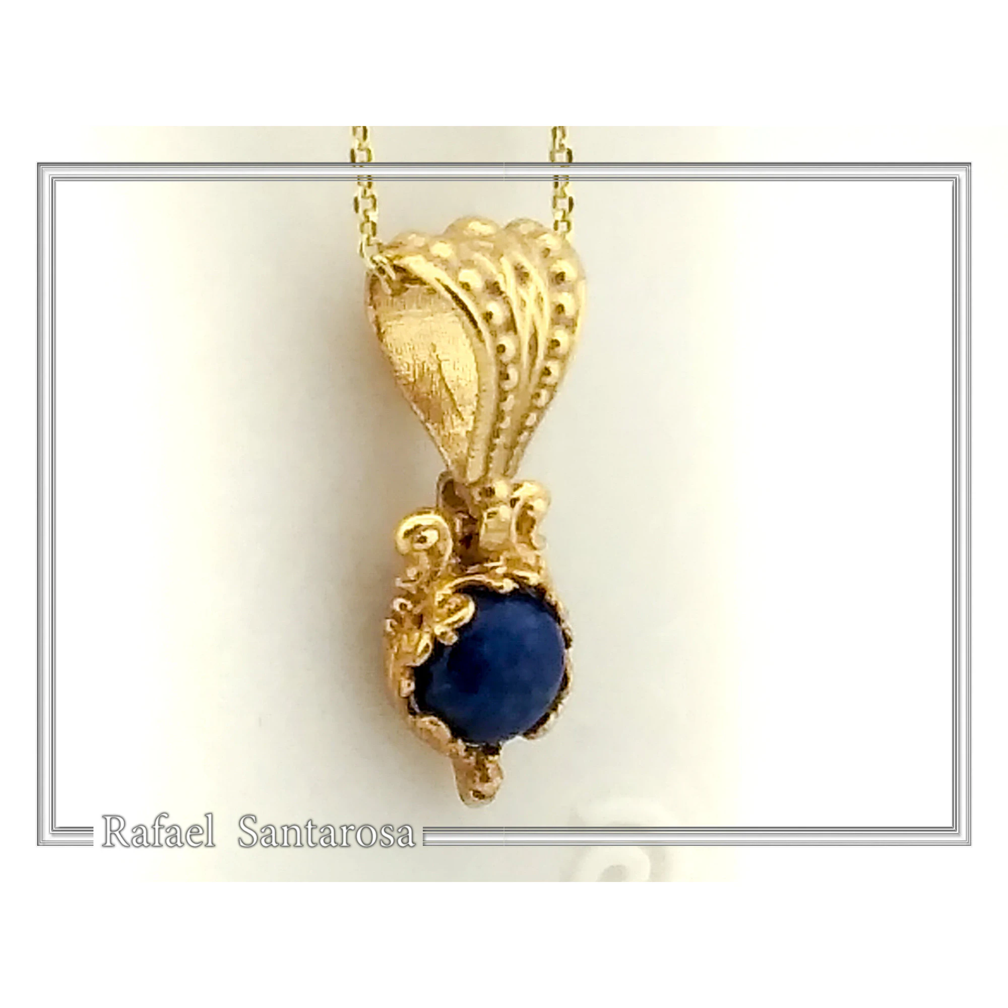 Natural Lapis Lazuli Filigree Byzantine Necklace: Sterling Silver Gold-Filled Genuine Gem Pendant — additional product image 5 from Rafael Santarosa Fine Jewelry