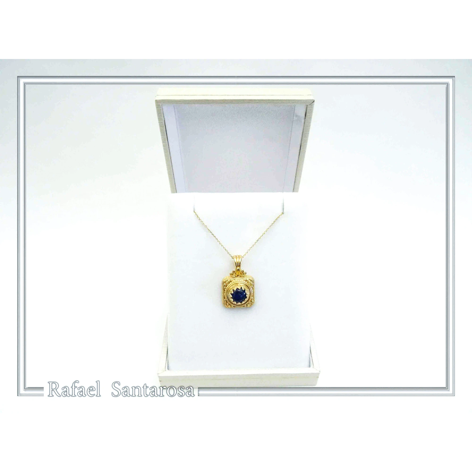 Genuine Lapis Lazuli Byzantine Filigree handmade Pendant: Sterling Silver Gold Filled — additional product image 8 from Rafael Santarosa Fine Jewelry