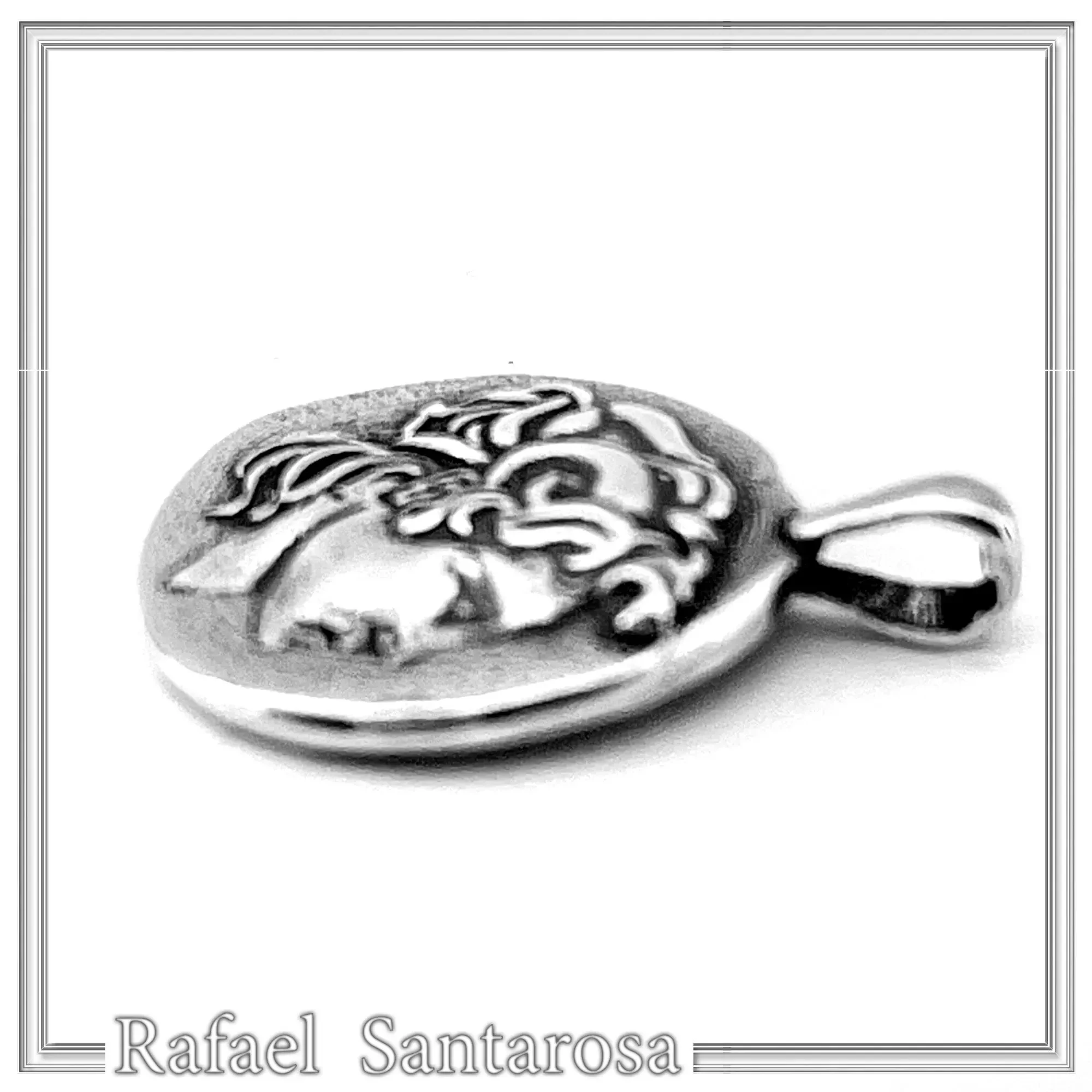 Alexander the Greek deified tetradrachm sterling silver pendant, Ancient Greek museum replica of Lysimachus coin — additional product image 2 from Rafael Santarosa Fine Jewelry