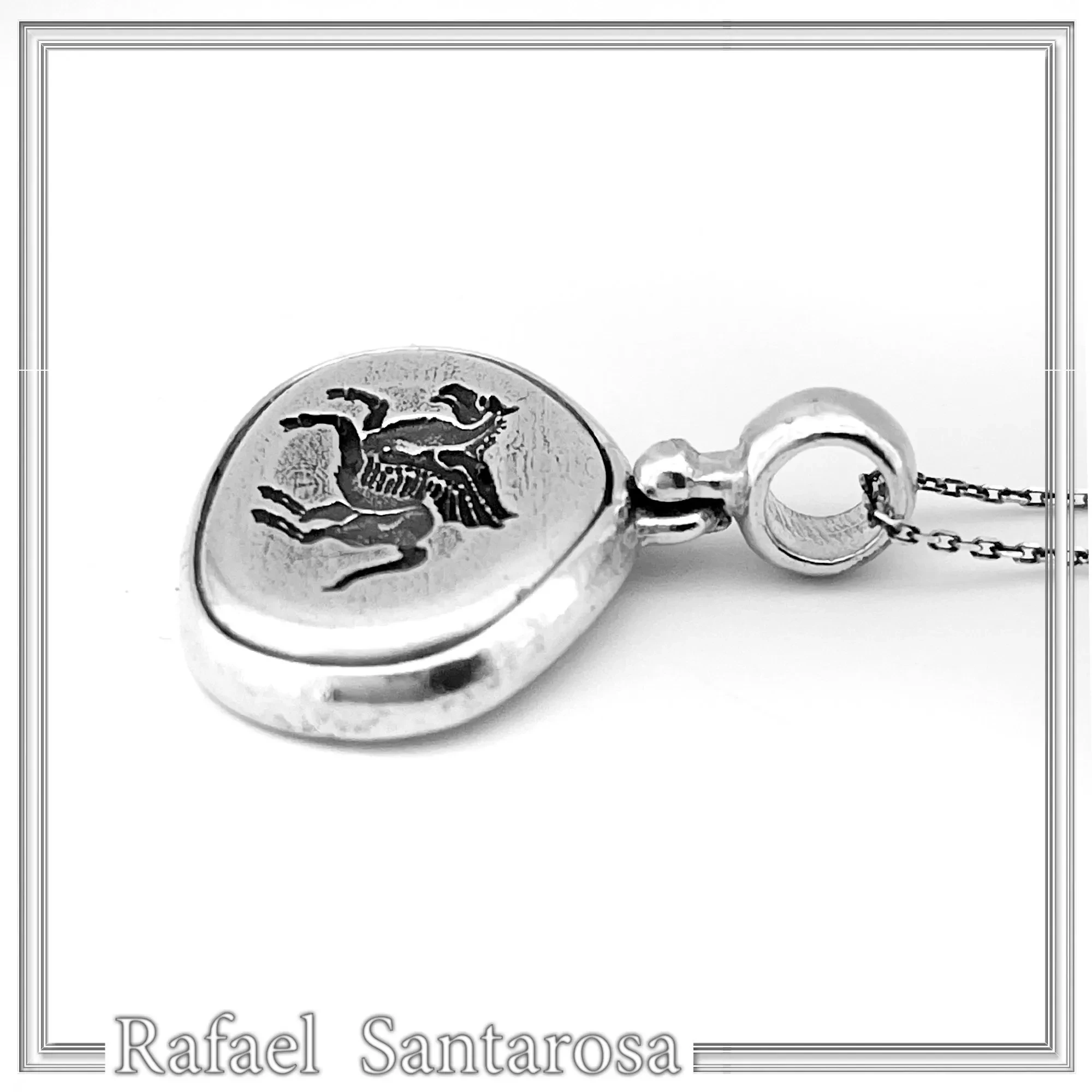 Pegasus Winget Horse seal Pendant: Oxidized Sterling Silver Greek Mythology Necklace — additional product image 4 from Rafael Santarosa Fine Jewelry