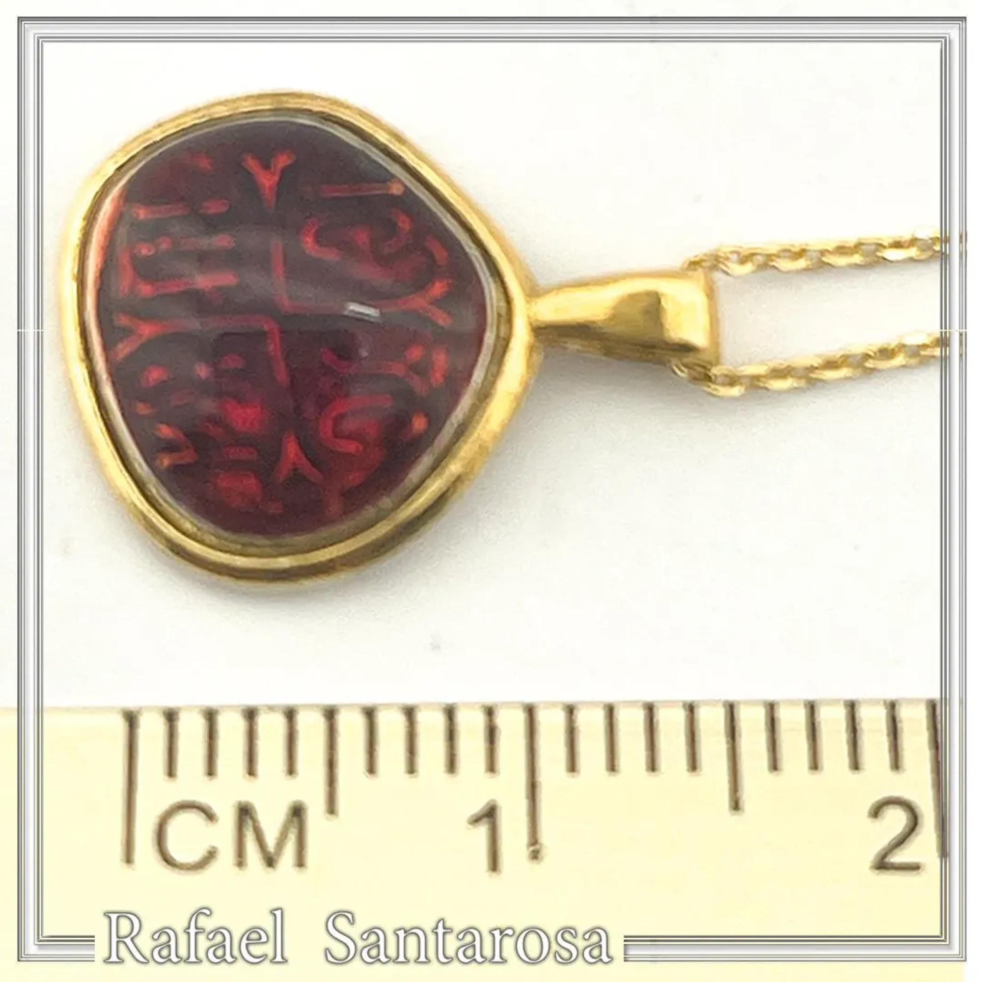 Christogram Constantinato Jesus Name Prayer Necklace: Red Enamel on 18 karat Gold Filled Silver — additional product image 8 from Rafael Santarosa Fine Jewelry