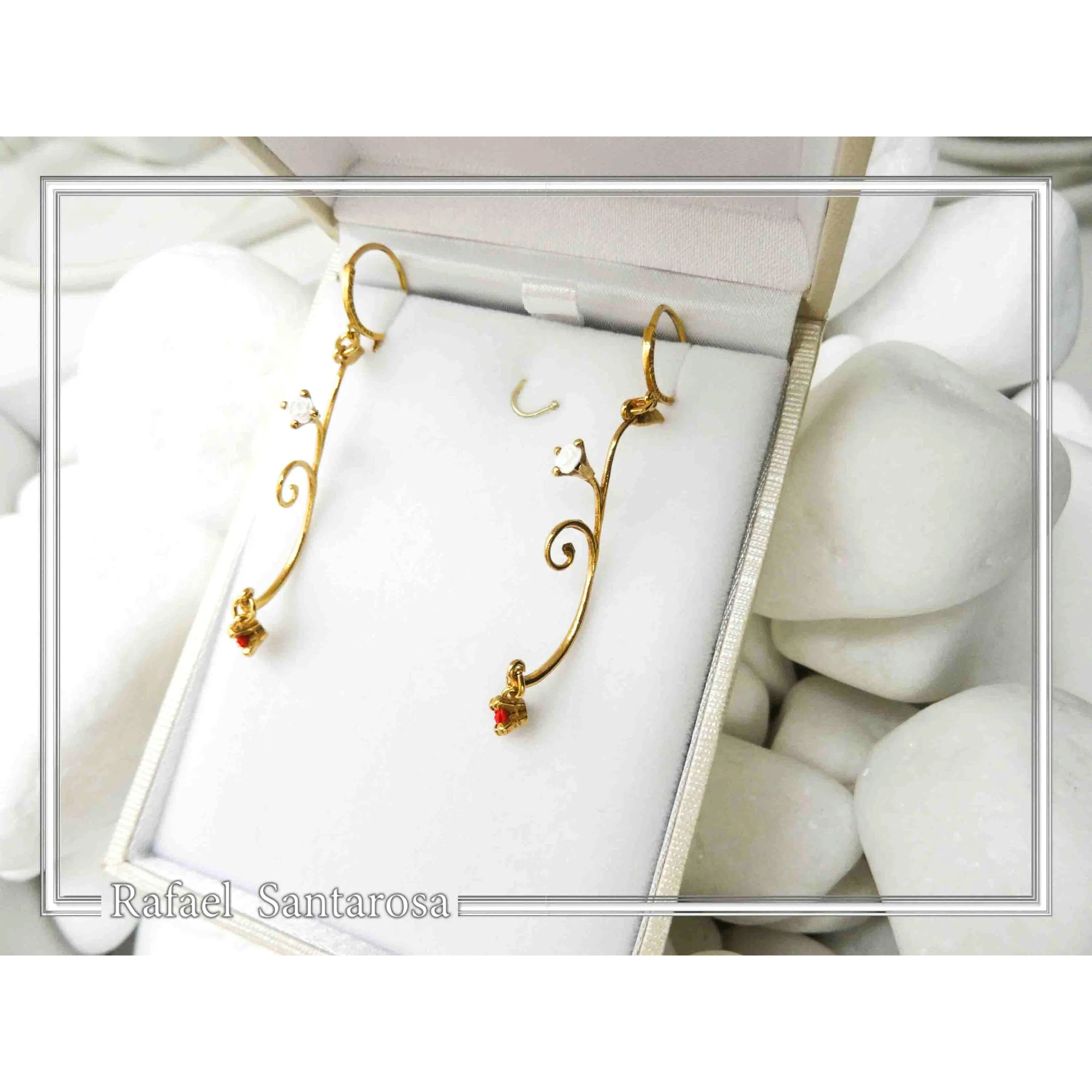 Gold-Filled Sterling Silver Rose Earrings: Red & White Alabaster Flowers — additional product image 8 from Rafael Santarosa Fine Jewelry