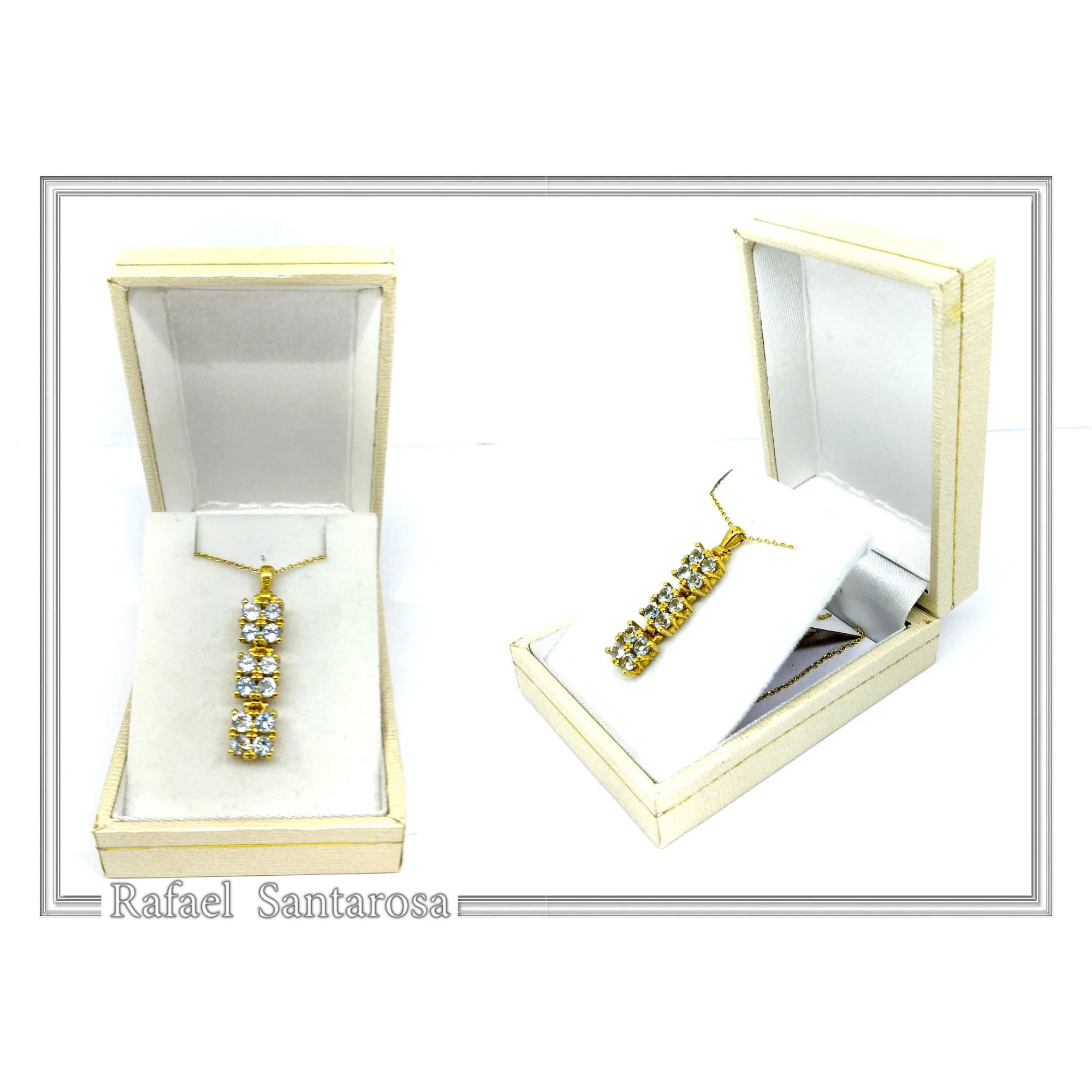 Natural Sky Blue Topaz Beaded Dangle Pendant: Silver 18k Gold Filled, Brilliant Cut Gems — additional product image 9 from Rafael Santarosa Fine Jewelry