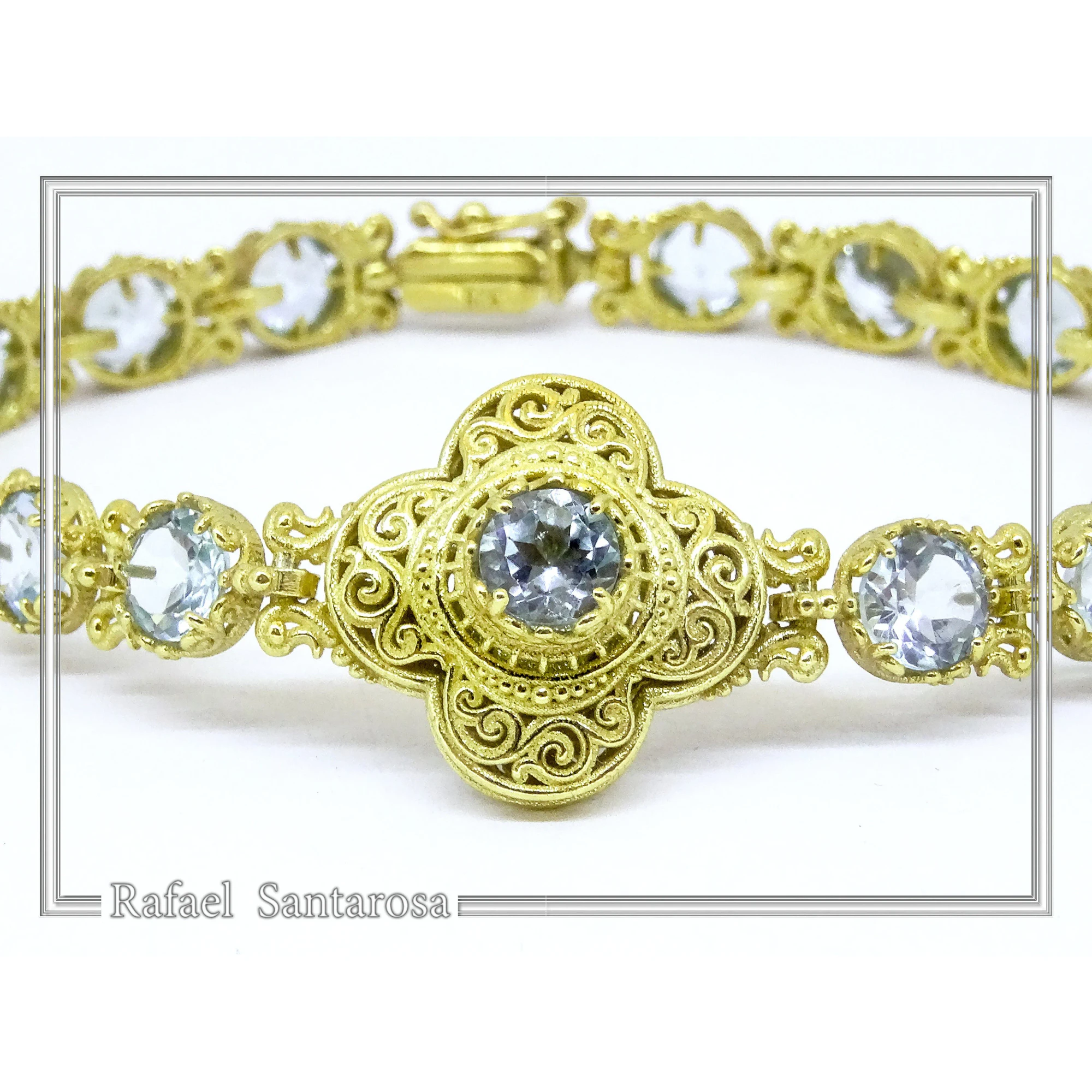 Byzantine Filigree Gemstone Beaded Cross Bracelet: Genuine topaz on 18K Gold Filled silver — additional product image 6 from Rafael Santarosa Fine Jewelry