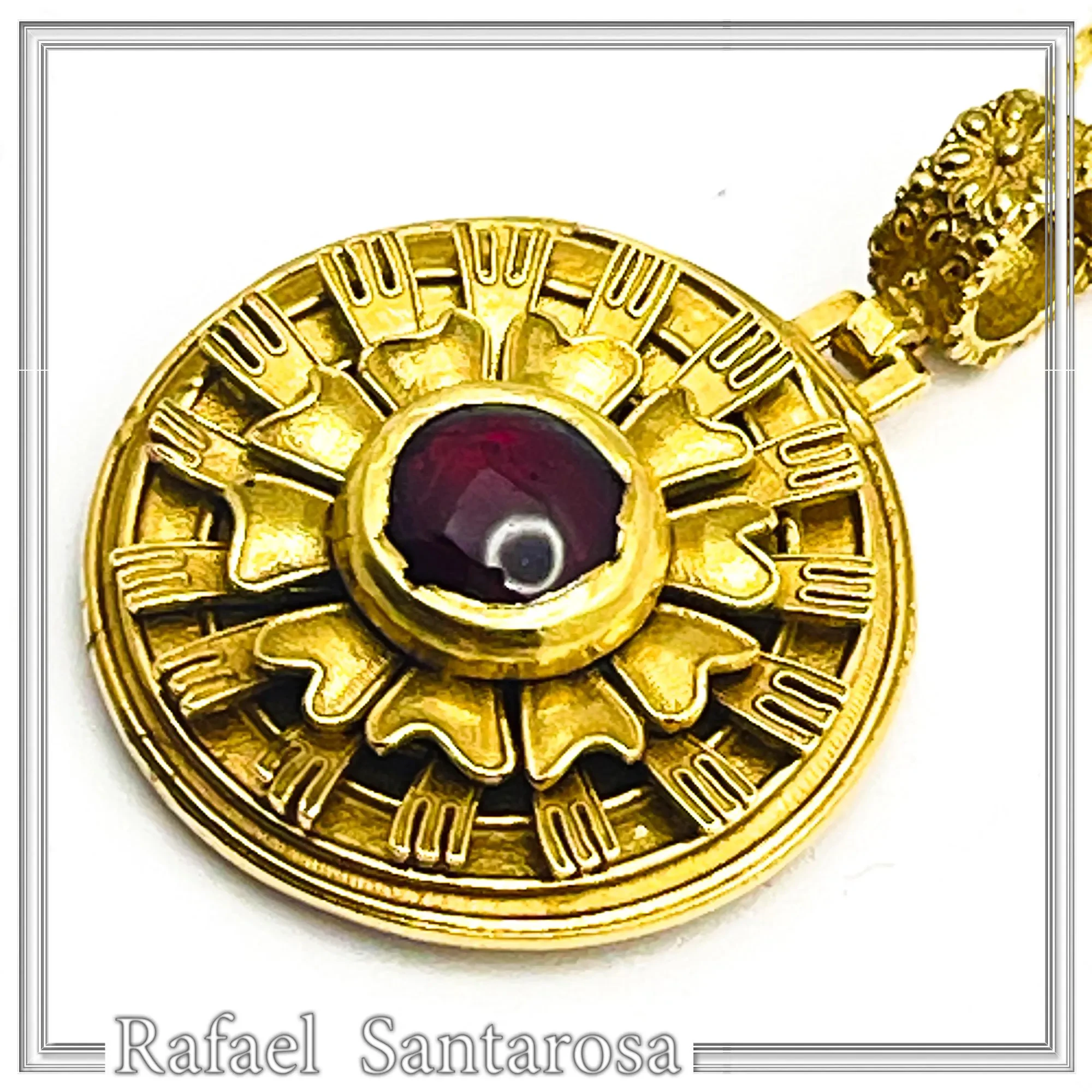 Ancient Greek Flower Museum Replica Pendant, Sterling Silver 18K Gold Filled Natural Garnet Necklace — additional product image 7 from Rafael Santarosa Fine Jewelry