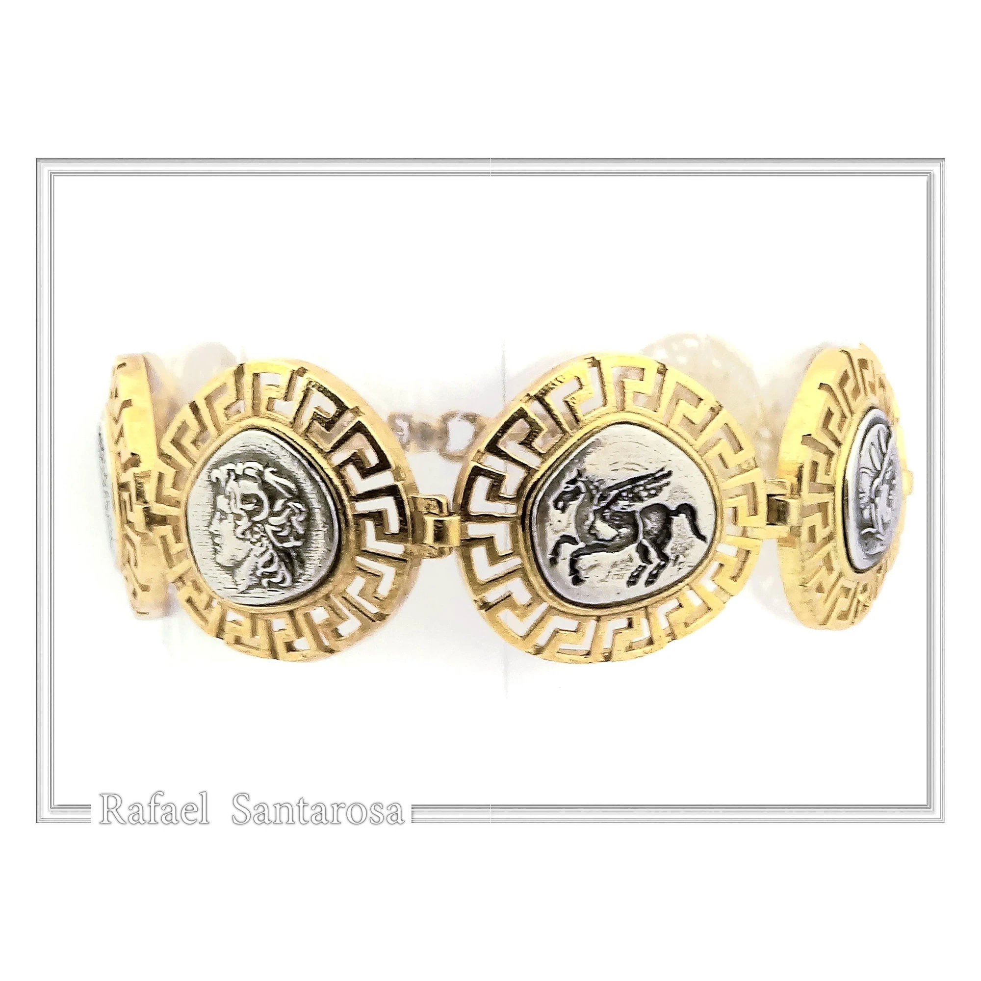 Ancient Greek Coin Greek key Beaded Bracelet: Oxidised and 18K Gold Filled Sterling Silver — additional product image 4 from Rafael Santarosa Fine Jewelry