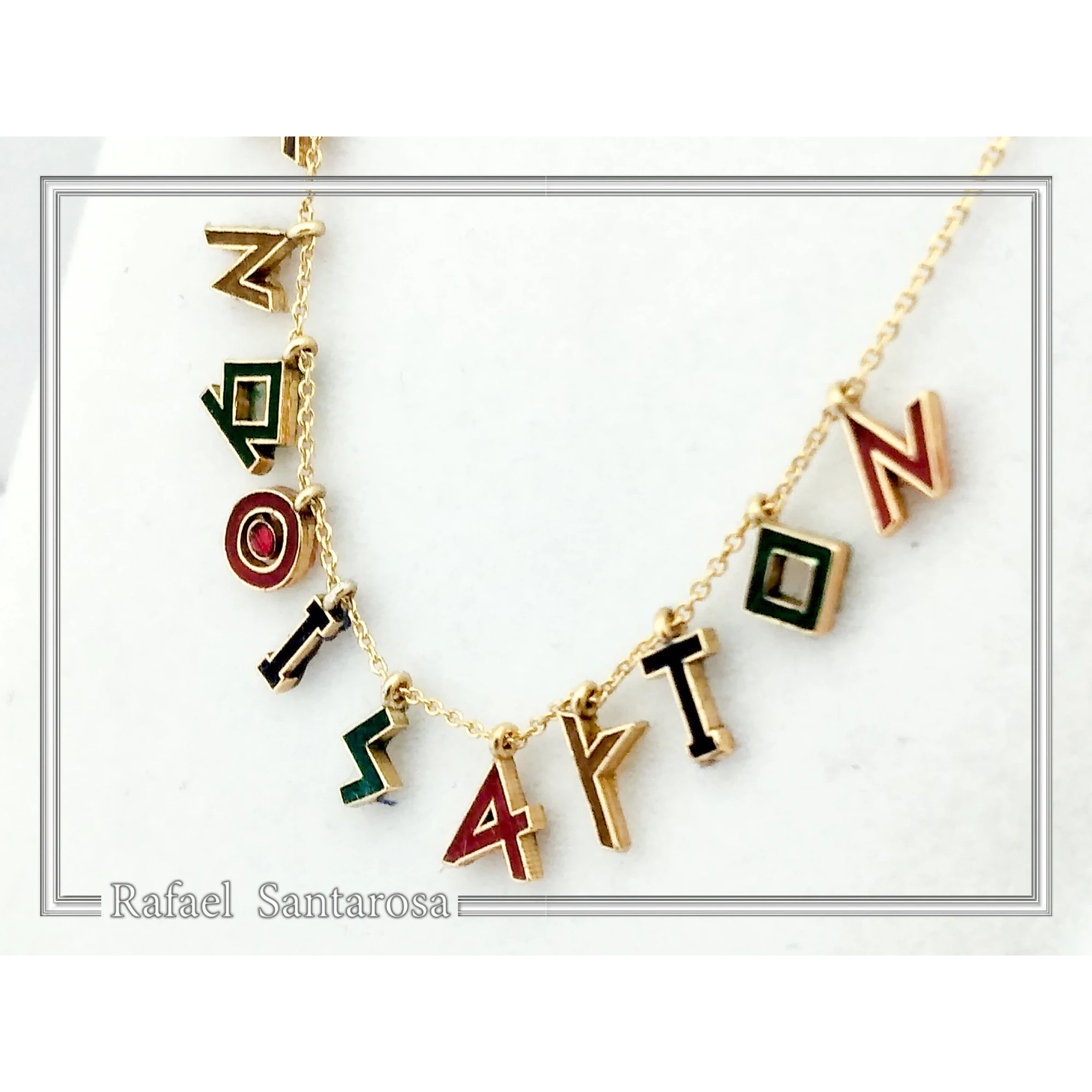 Know Yourself Greek Philosopher Socrates Saying Necklace: Sterling Silver 18K Gold Filled, Multicolored Enamel — additional product image 6 from Rafael Santarosa Fine Jewelry