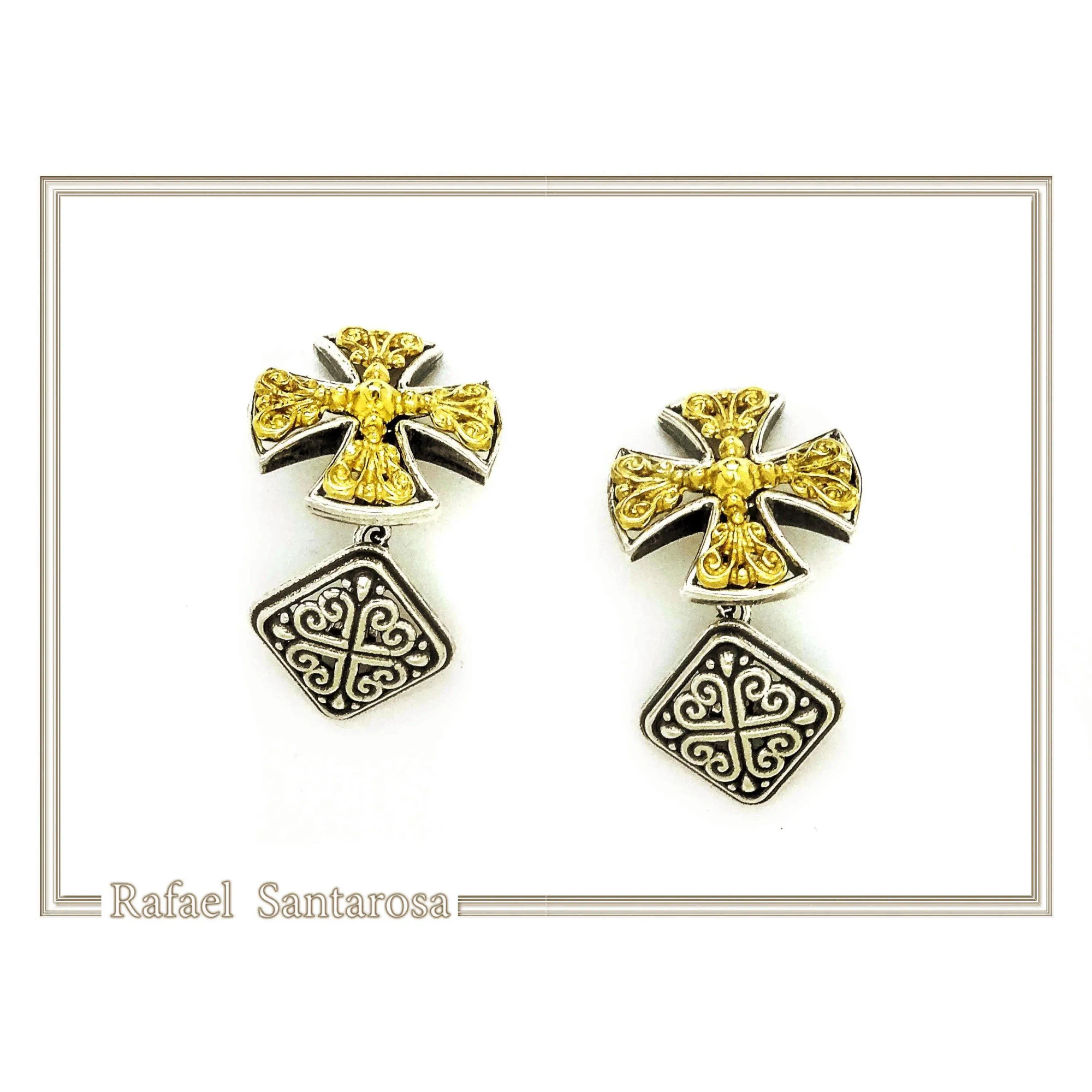 Byzantine Religious Cross Cufflinks: Oxidized & 18k Gold Filled Filigree Sterling Silver Christian cufflinks — additional product image 3 from Rafael Santarosa Fine Jewelry