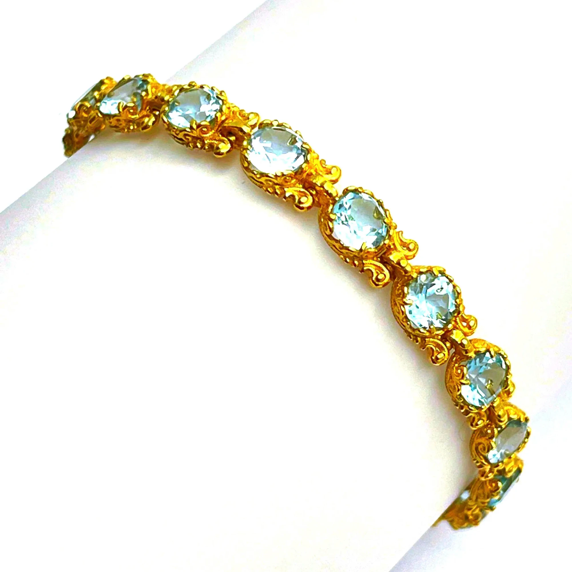 Genuine Brilliant cut Topaz Beaded Tennis Bracelet: 18K Gold Filled Byzantine Filigree Bracelet — additional product image 2 from Rafael Santarosa Fine Jewelry